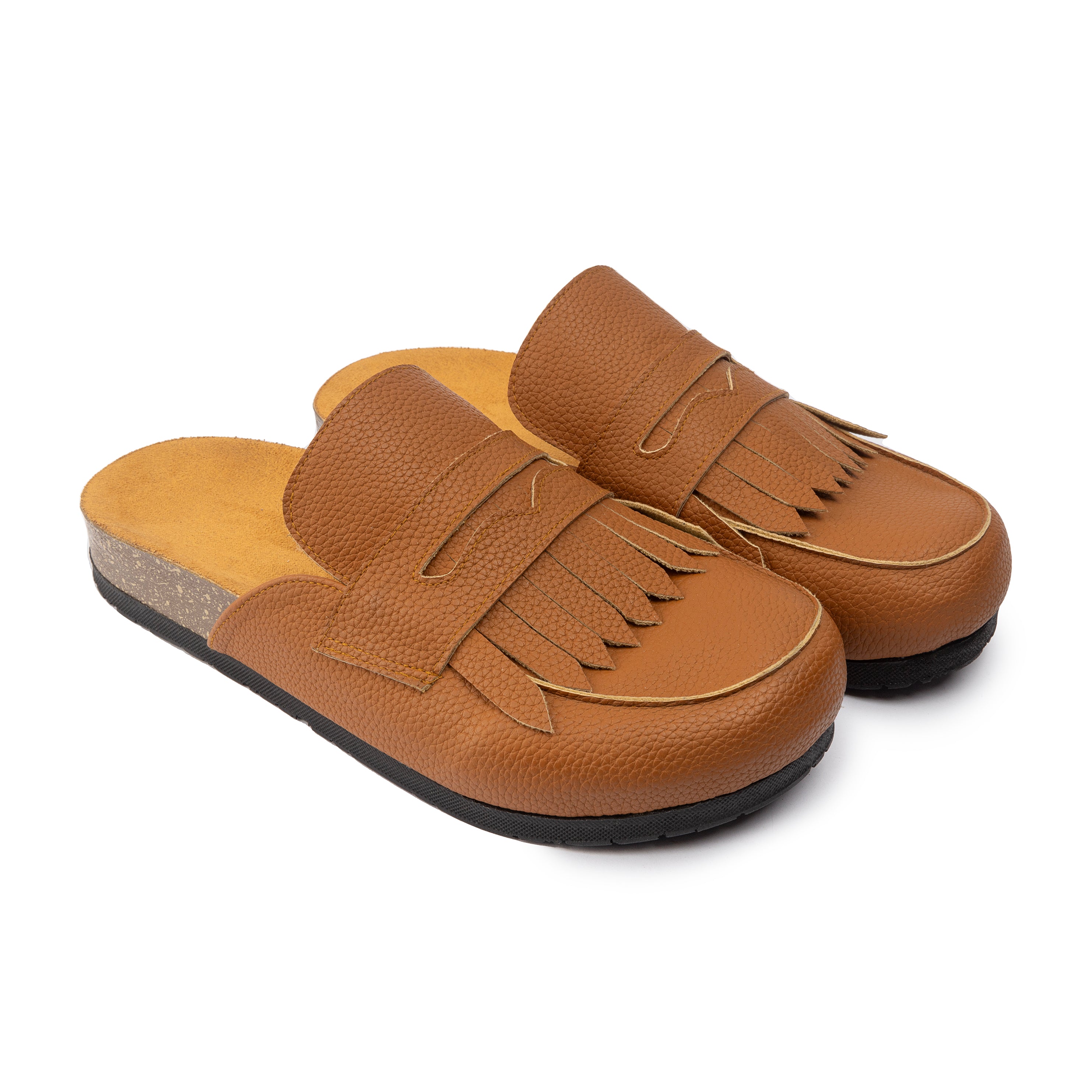 Loafer Clogs " Fringed " - Camel Brown