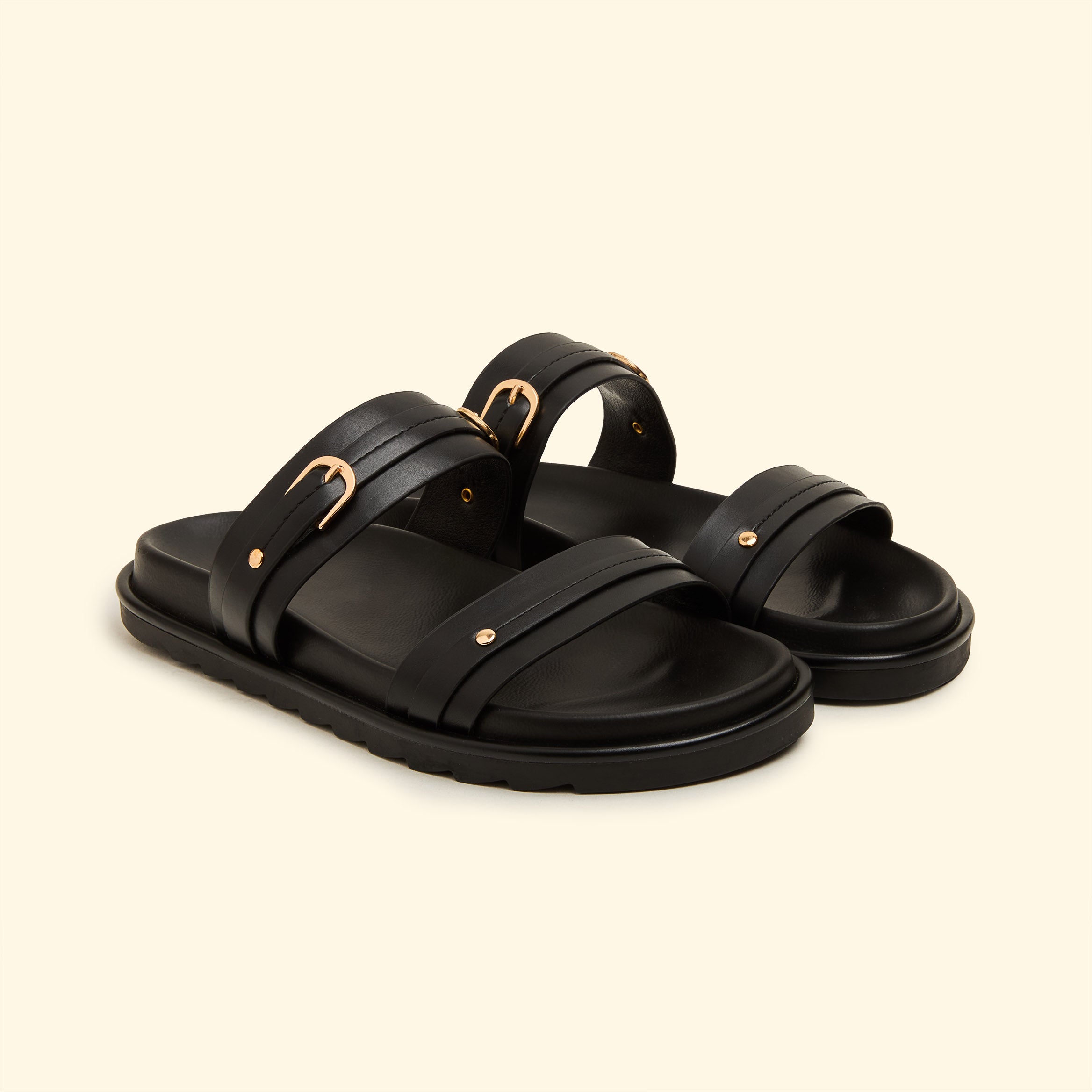 Terra Buckle Slippers - Black