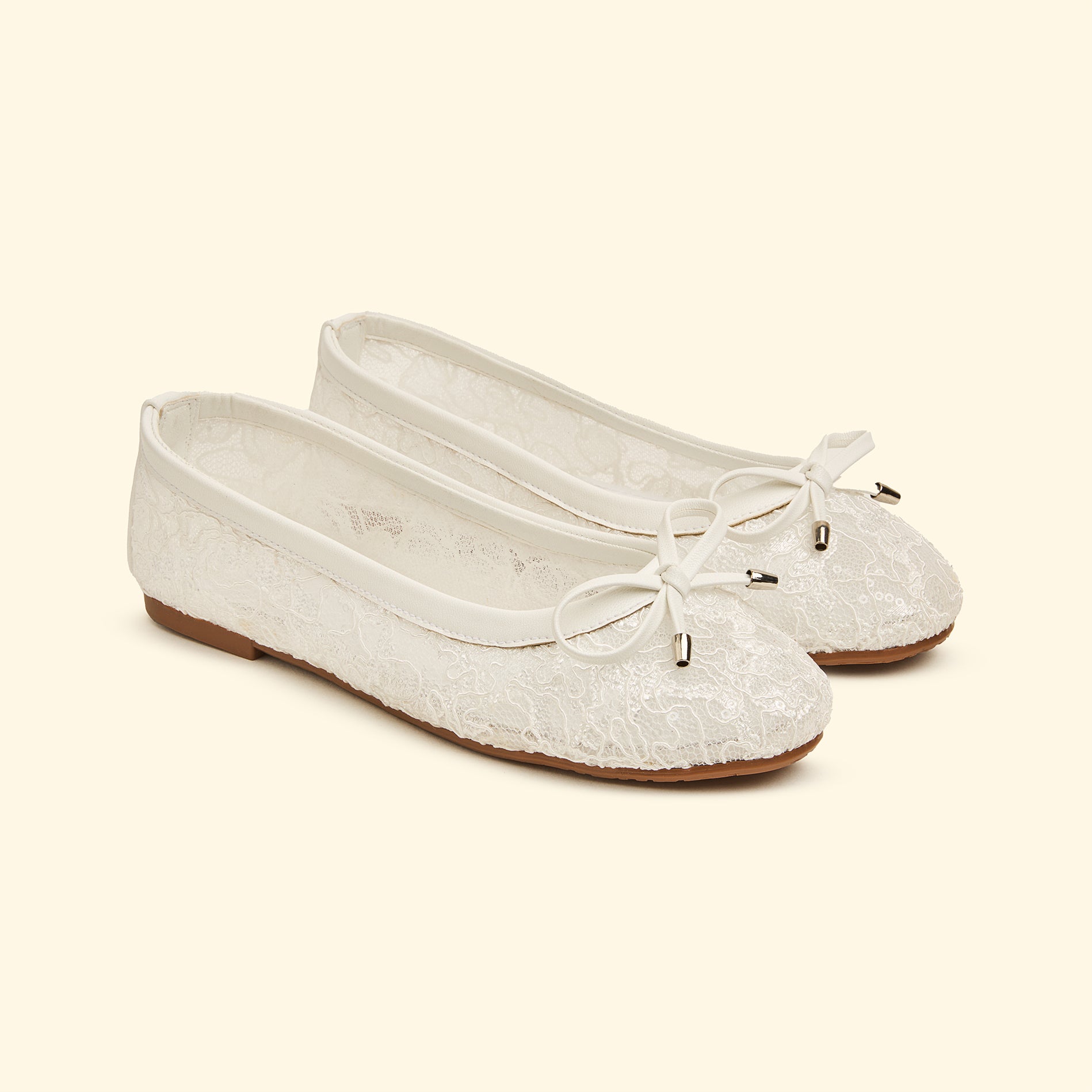 Bow Lace Grace Flats - White
