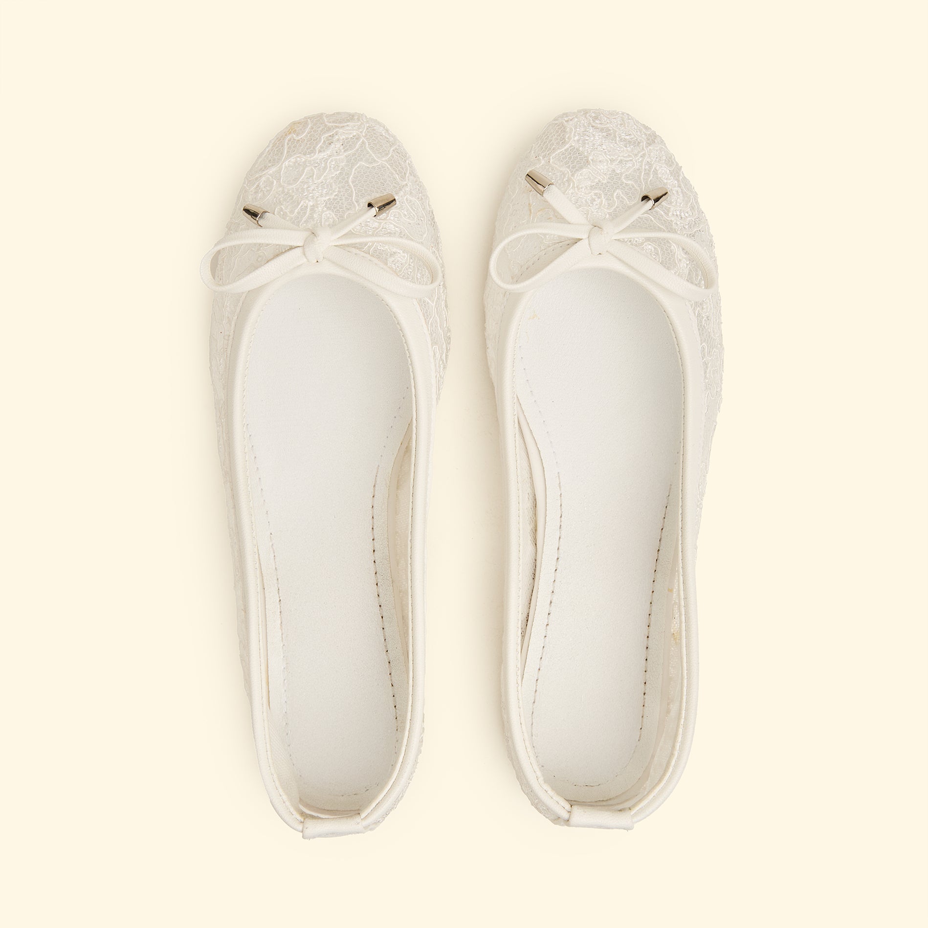 Bow Lace Grace Flats - White