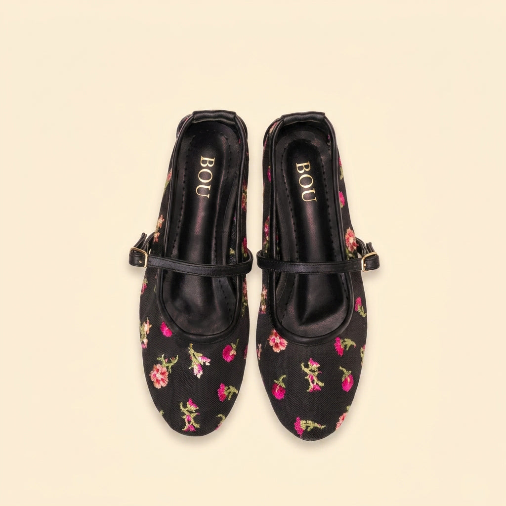 Rose Garden Mary Jane - Black