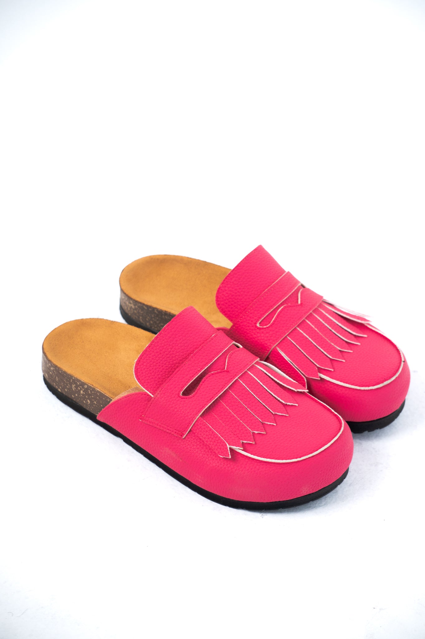 Loafer Clogs " Fringed " - Vibrant Fuchsia