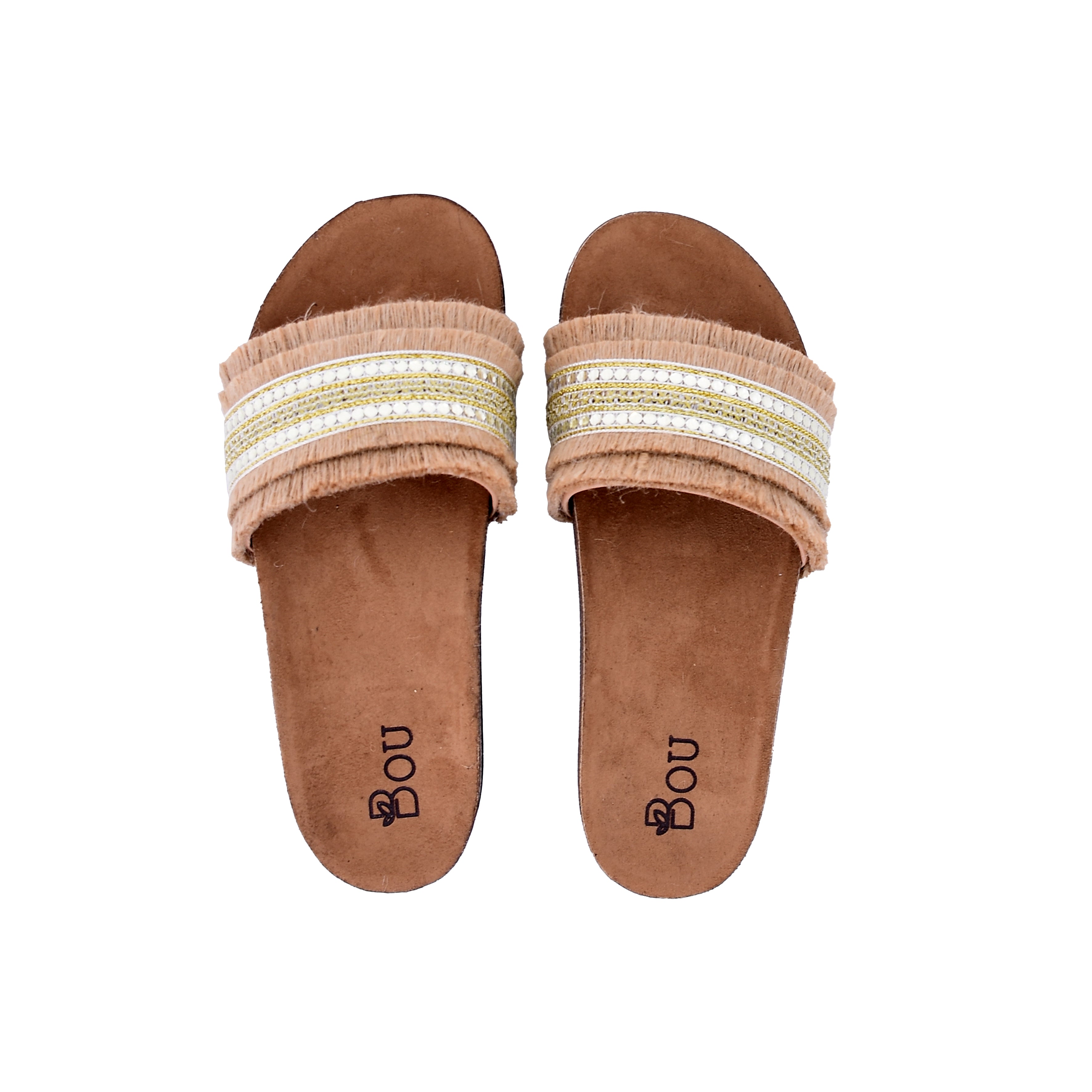 Fringed Slipper - Beaded Nude Beige