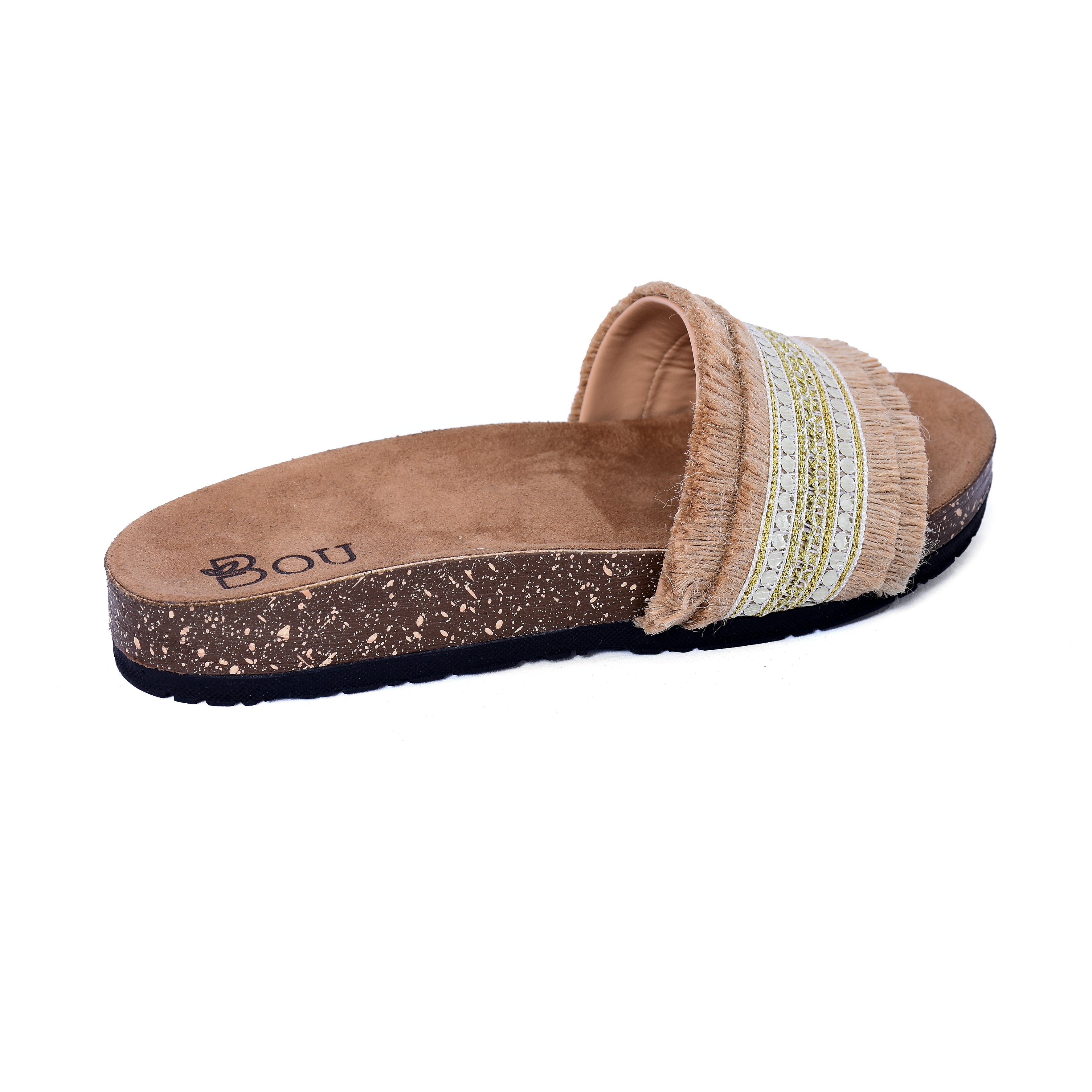 Fringed Slipper - Beaded Nude Beige