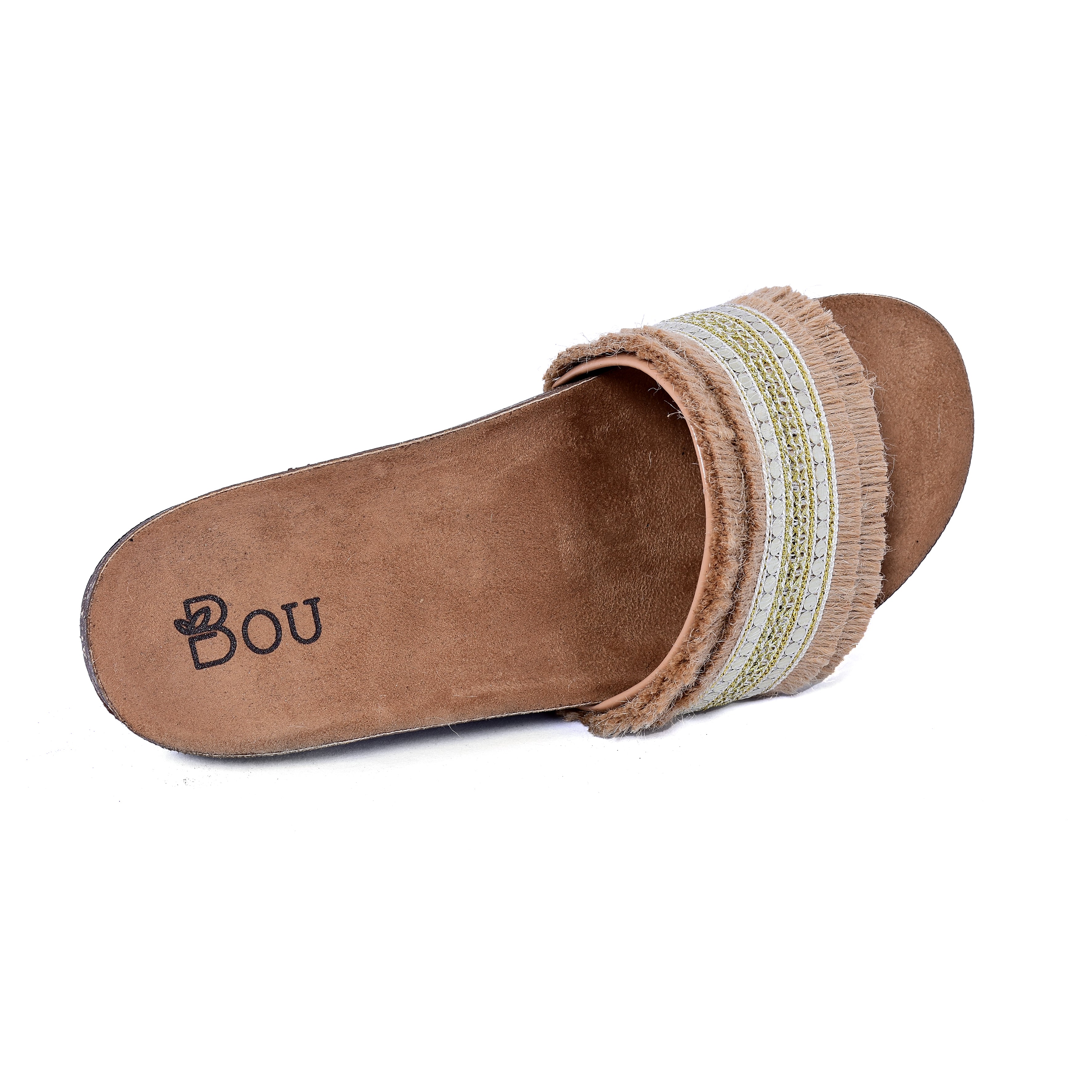 Fringed Slipper - Beaded Nude Beige