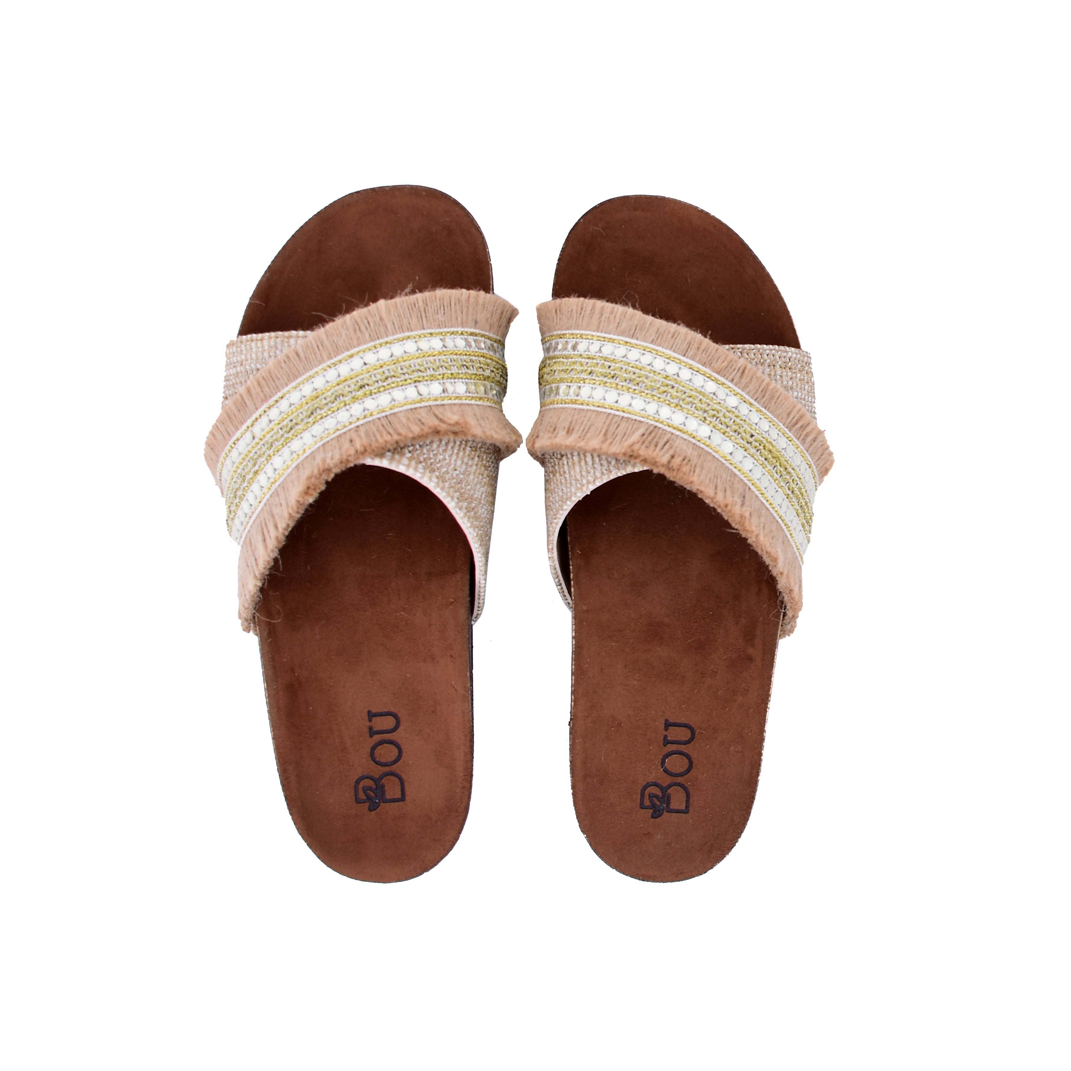 Fringed Cross Slipper - Golden Beige