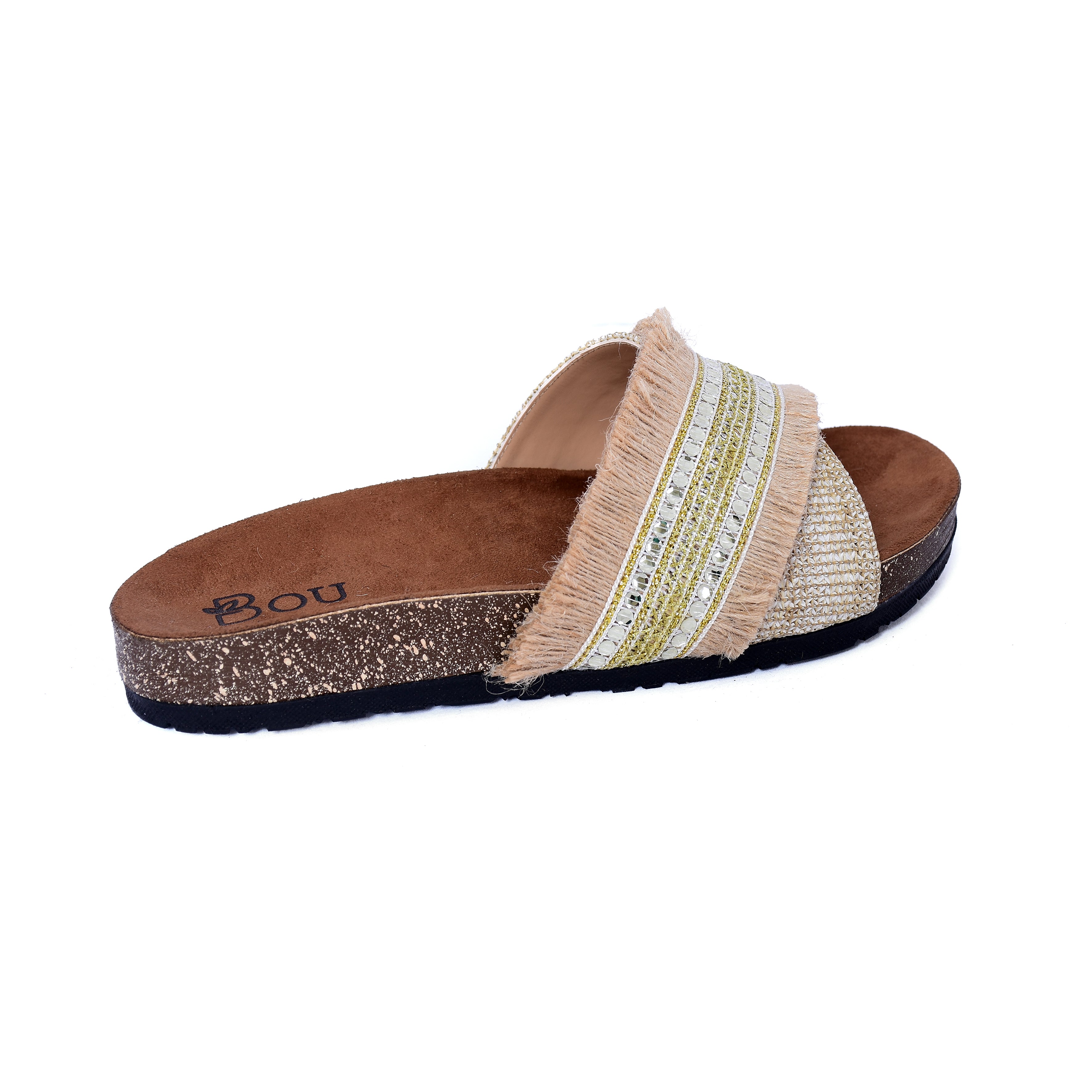 Fringed Cross Slipper - Golden Beige