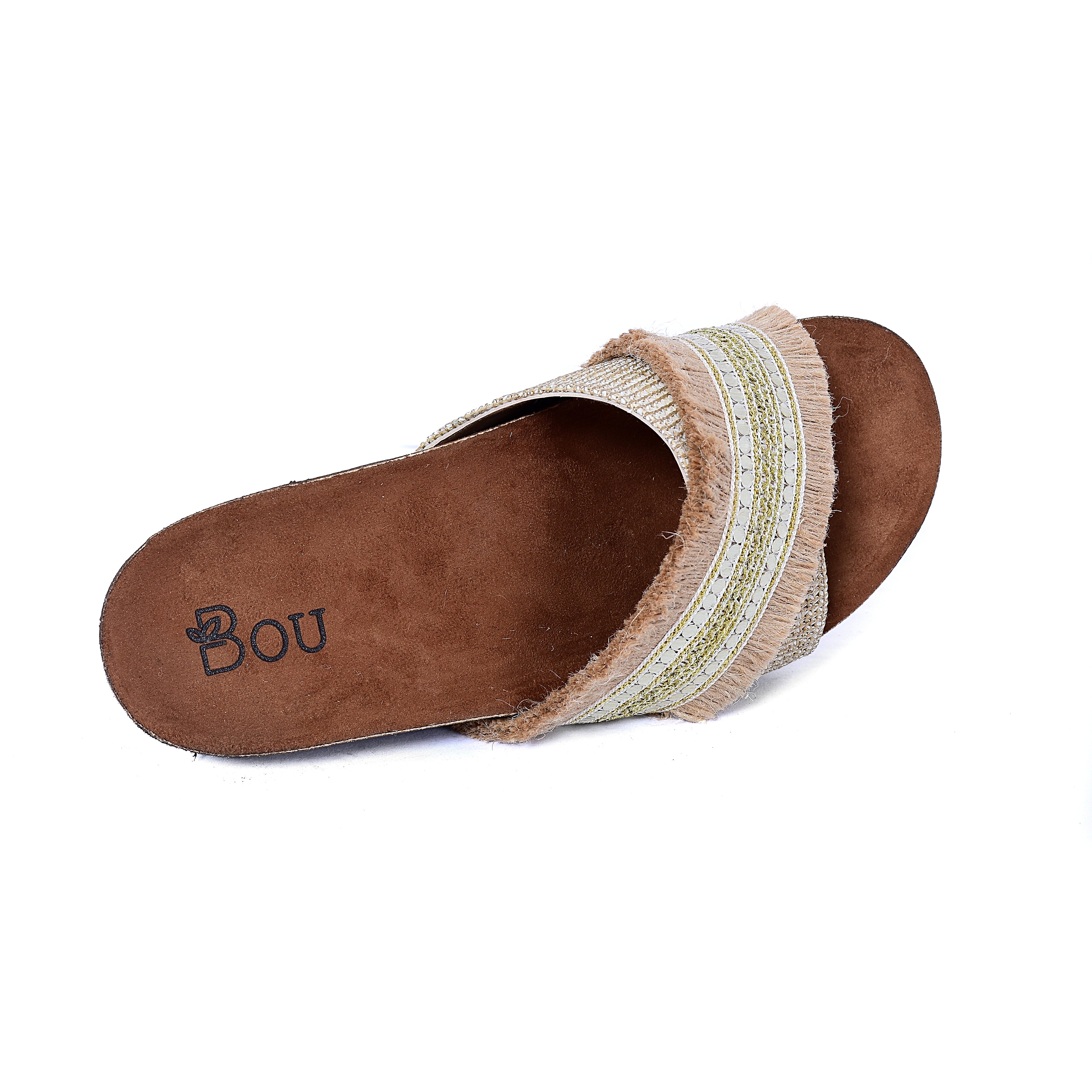 Fringed Cross Slipper - Golden Beige