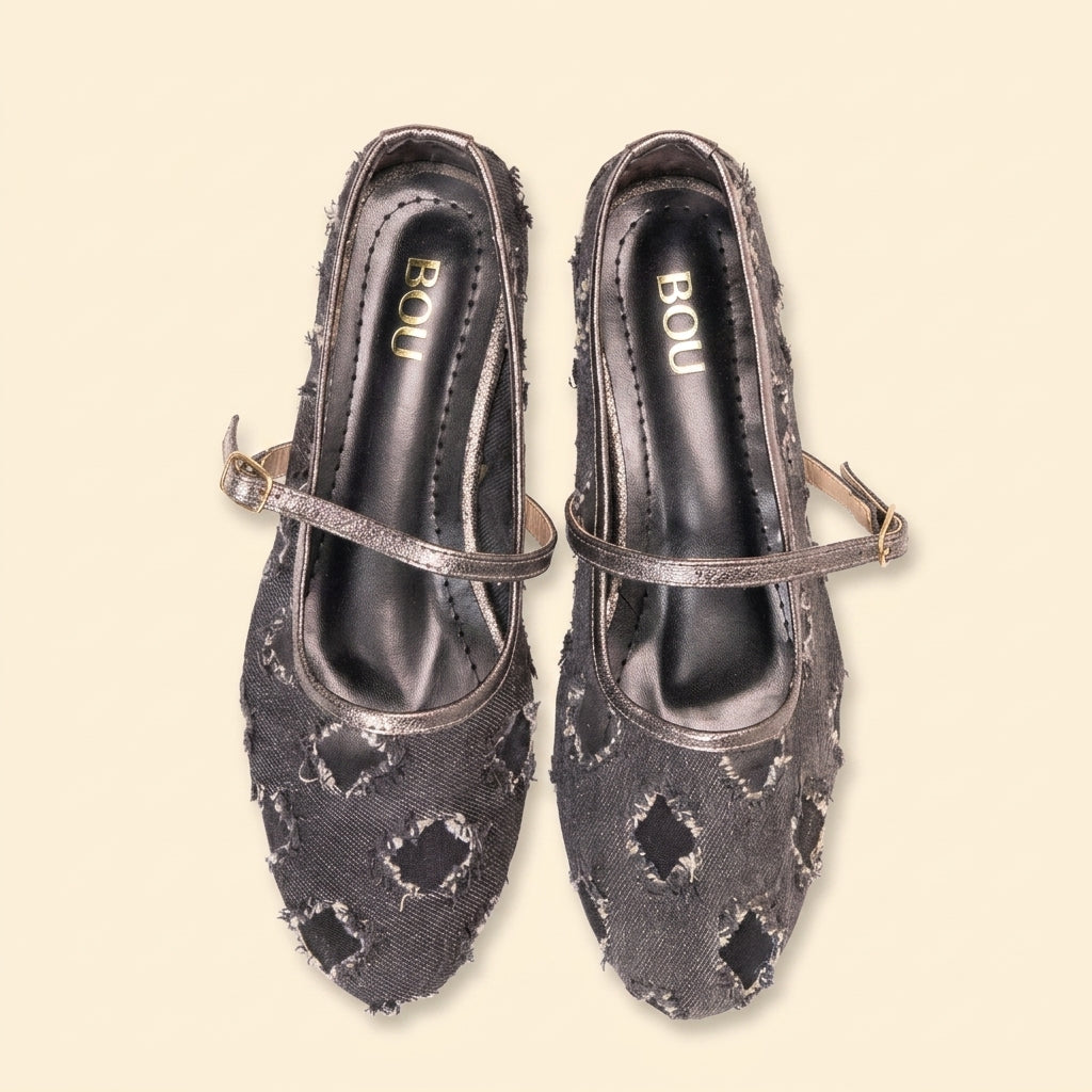 Denim Cut-Out Flat - black