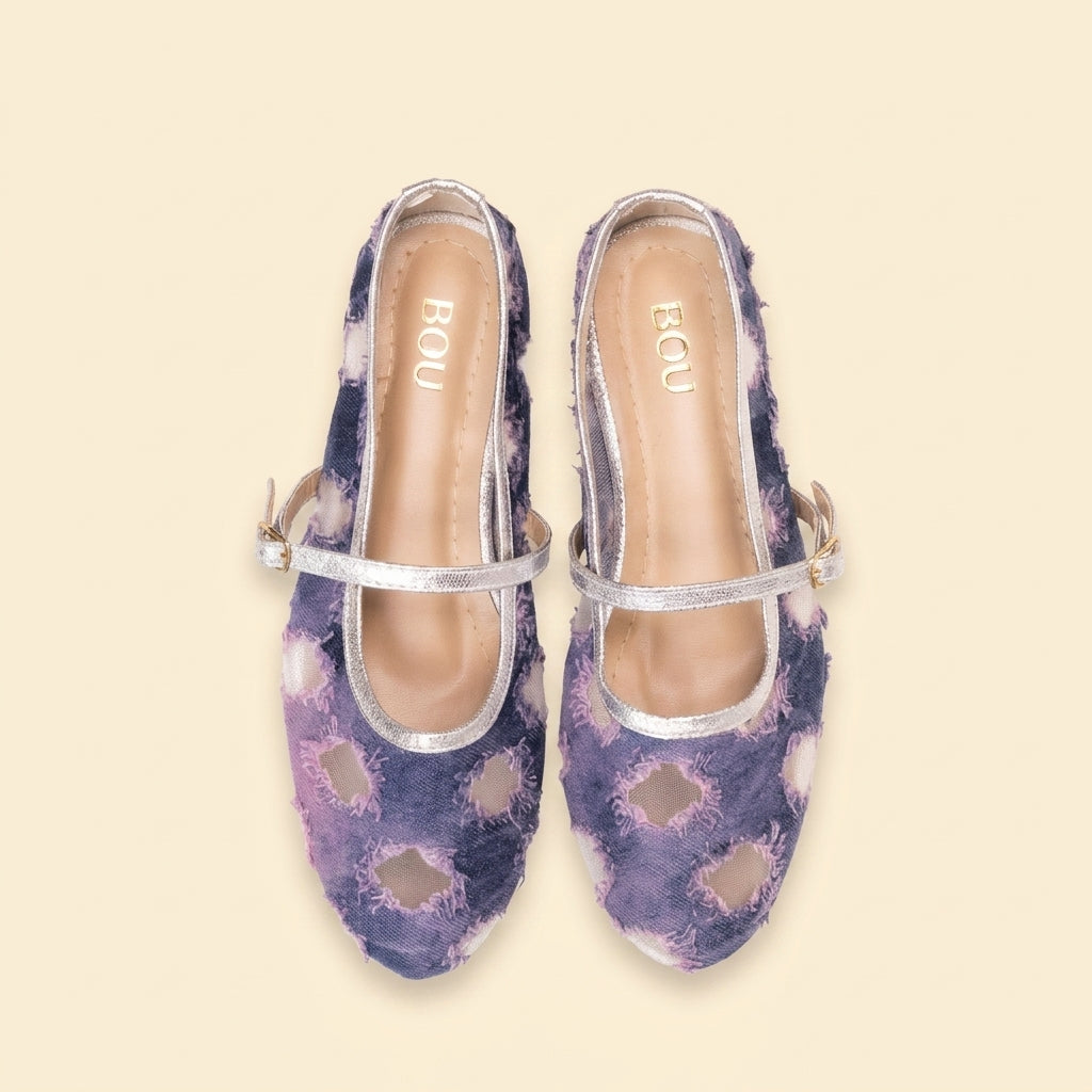 Denim Cut-out Flat - Purple
