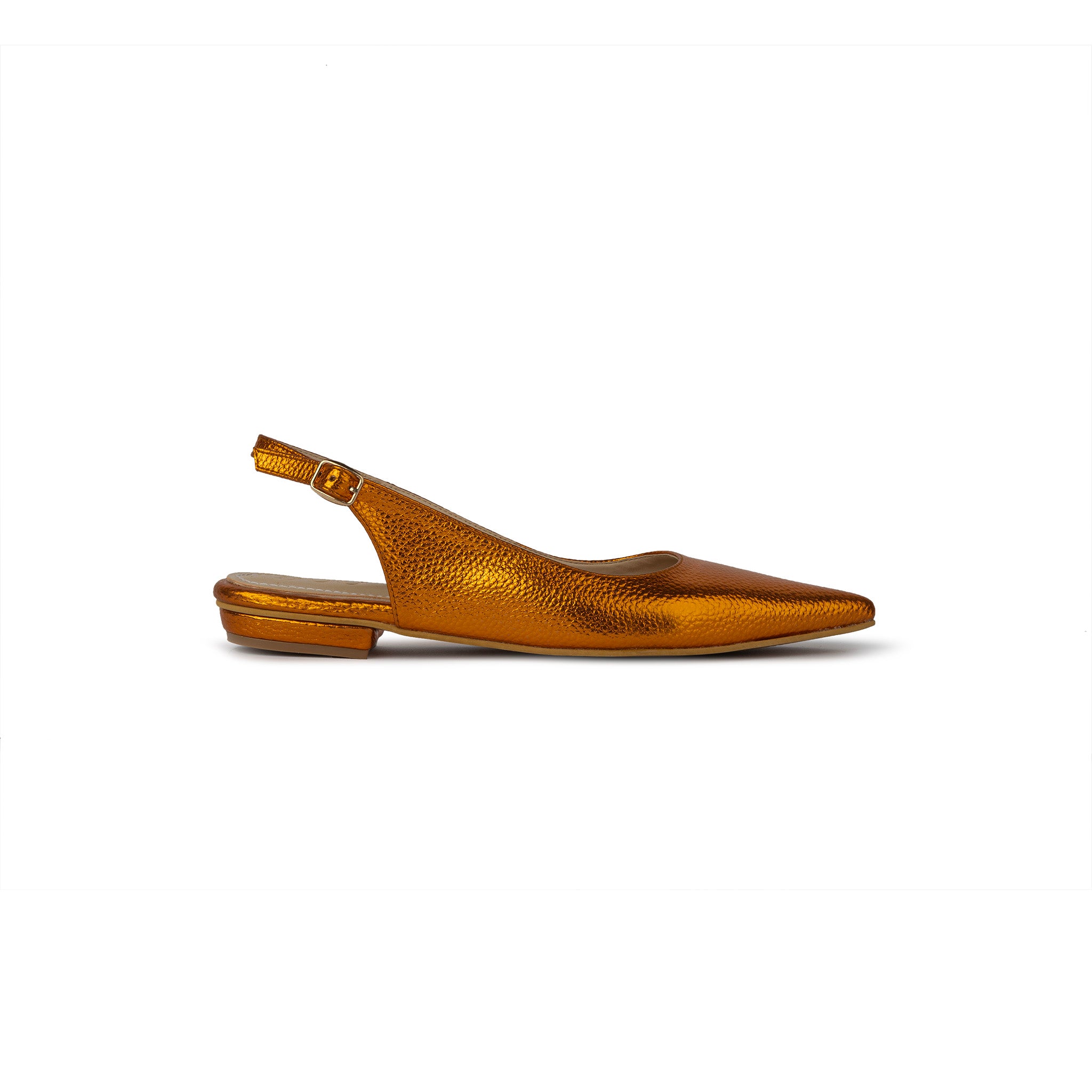 Pointed Toe Sling Back Flats - Shinny Copper