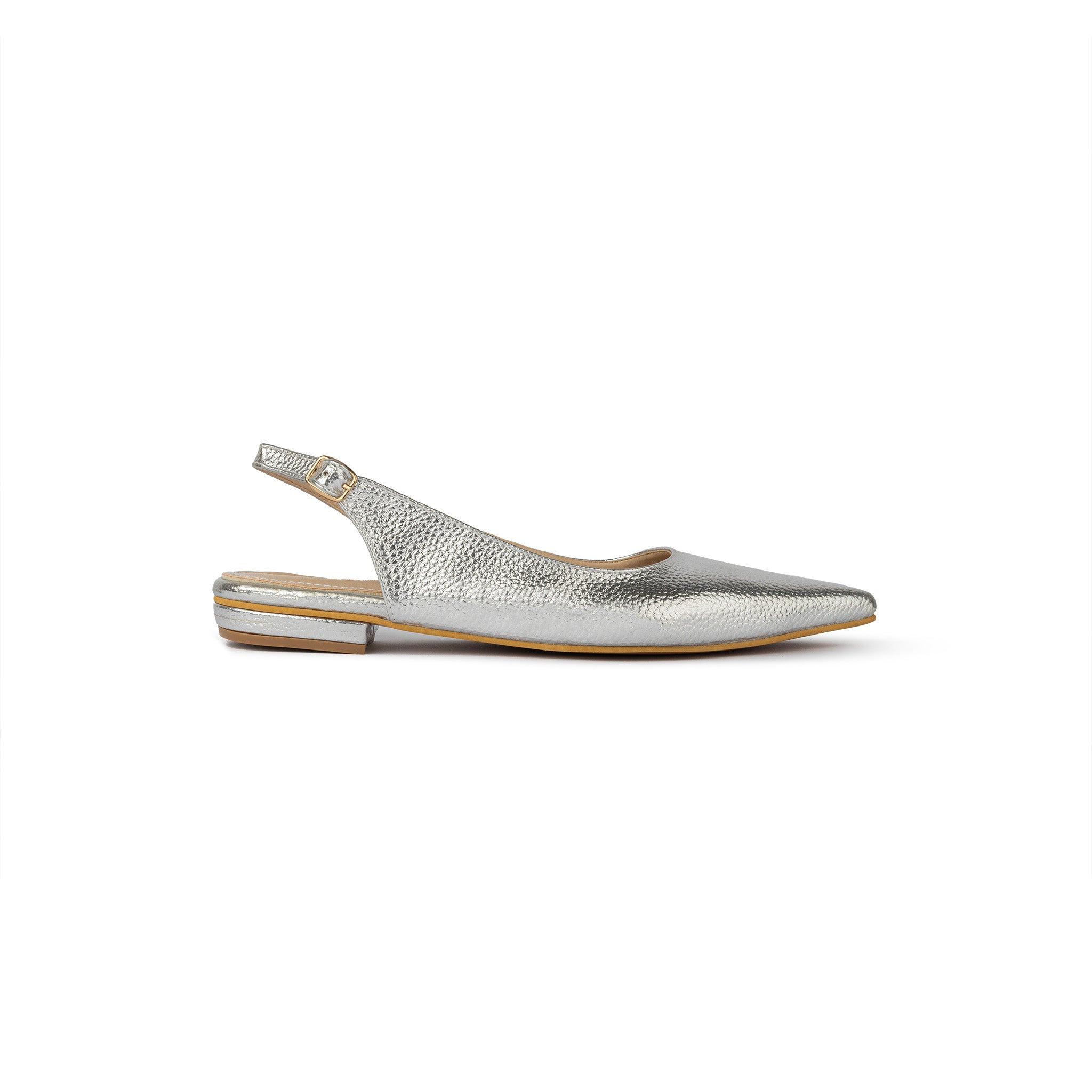 Pointed Toe Sling Back Flats - Sliver Dust