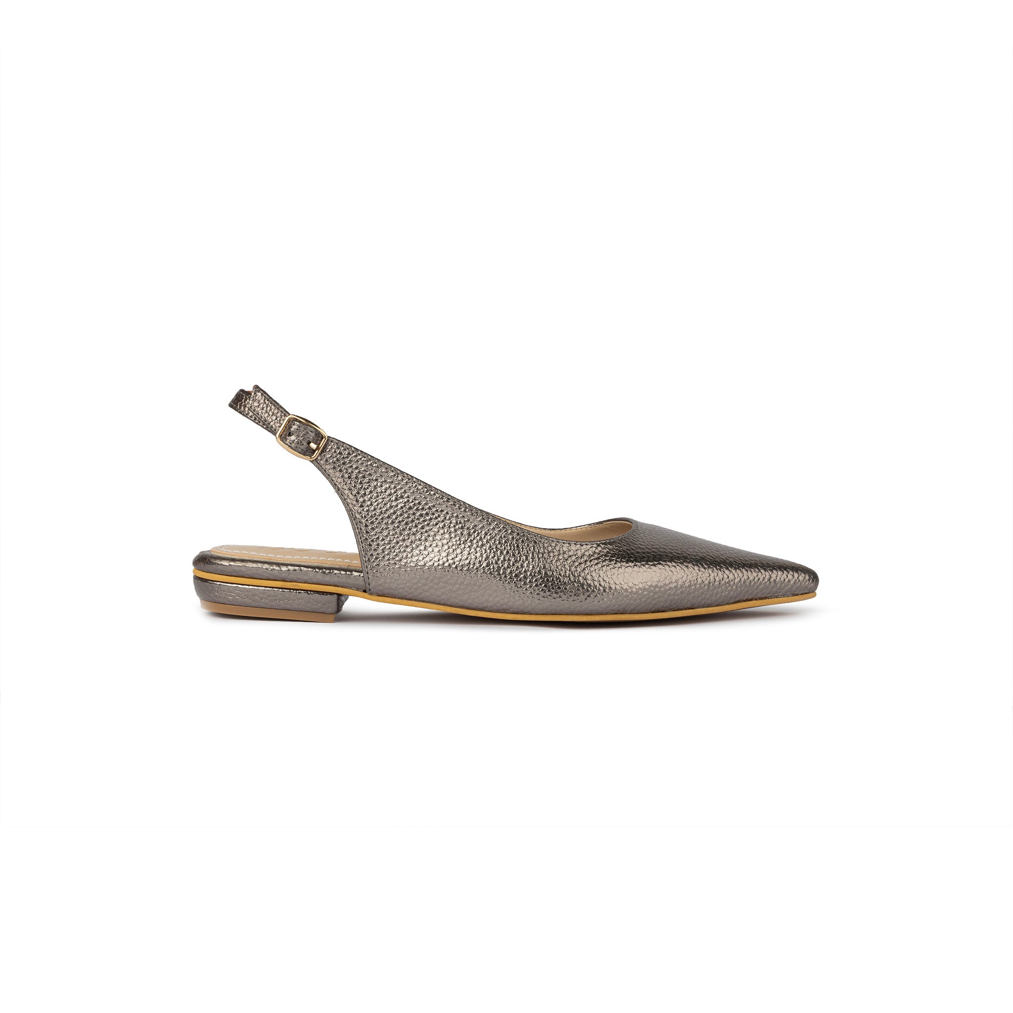 Pointed Toe Sling Back Flats - Shinny Taupe