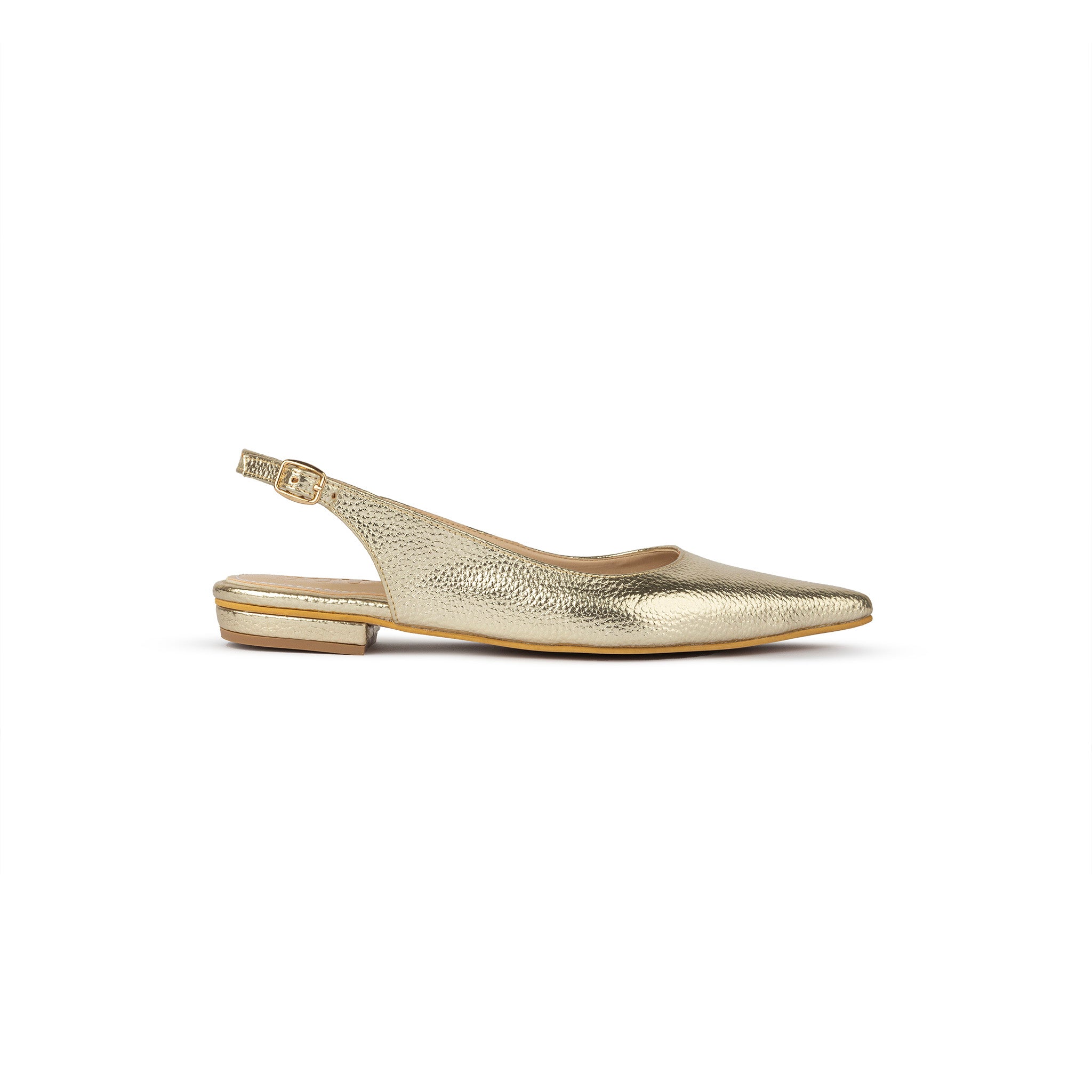 Pointed Toe Sling Back Flats - Gold Treasure