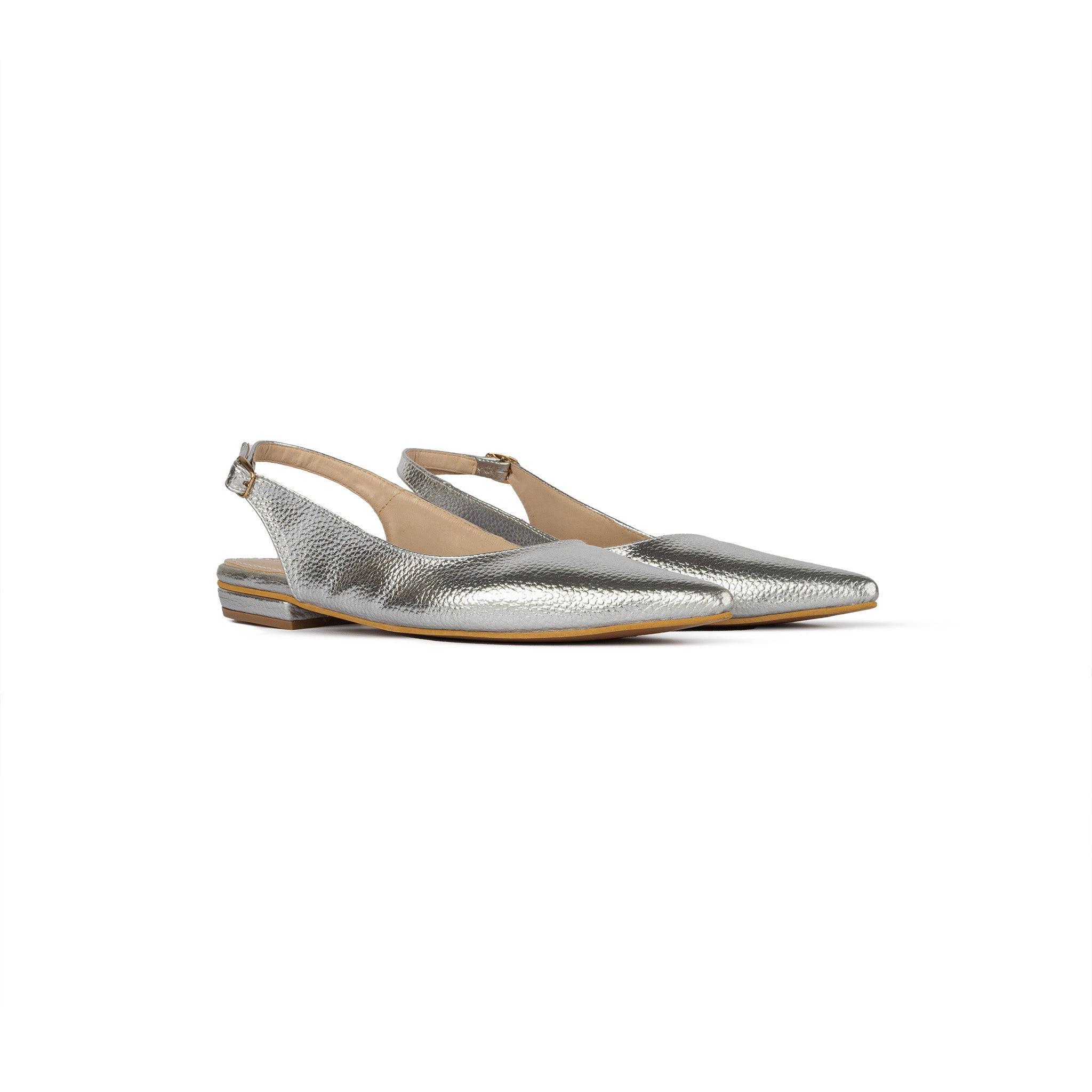 Pointed Toe Sling Back Flats - Sliver Dust