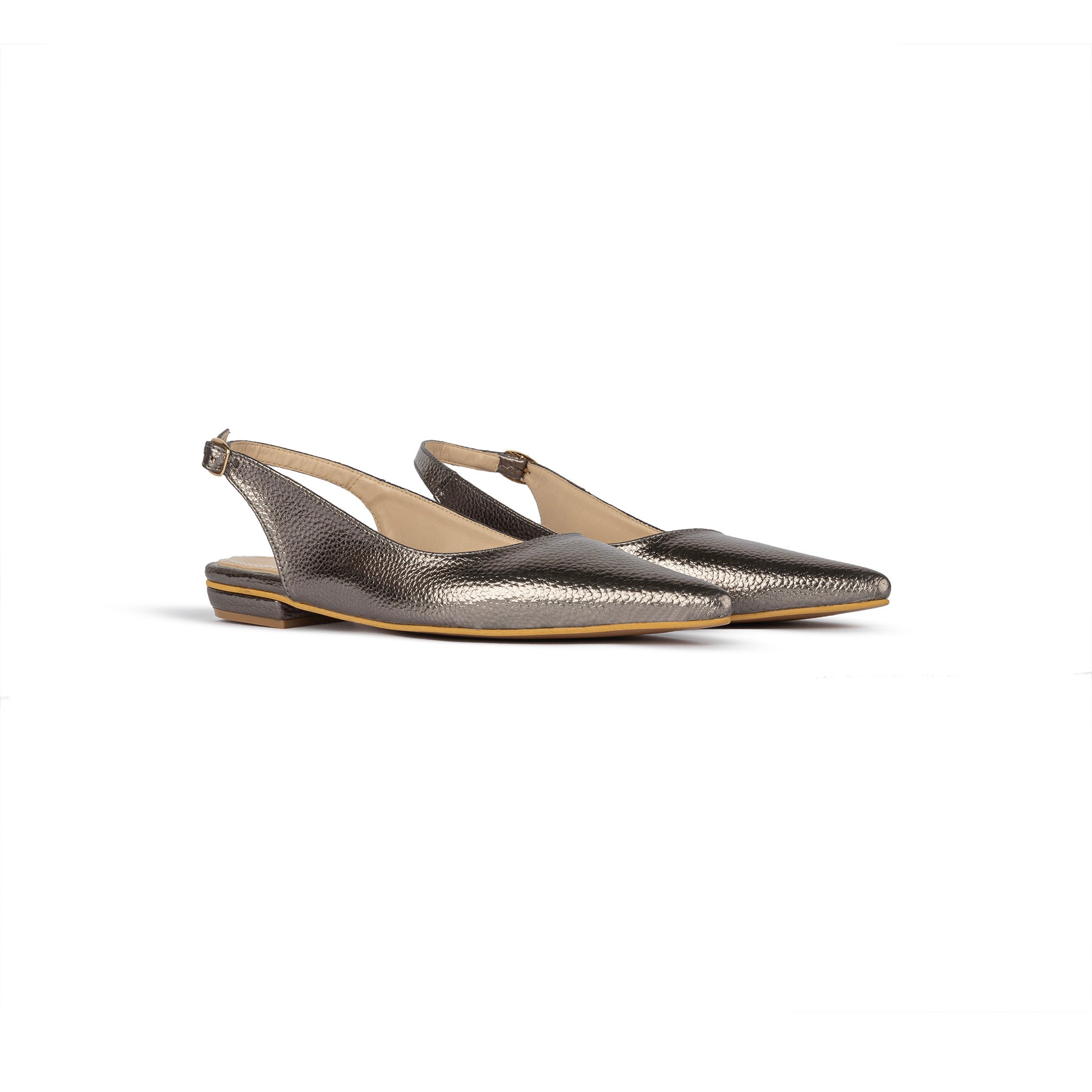 Pointed Toe Sling Back Flats - Shinny Taupe