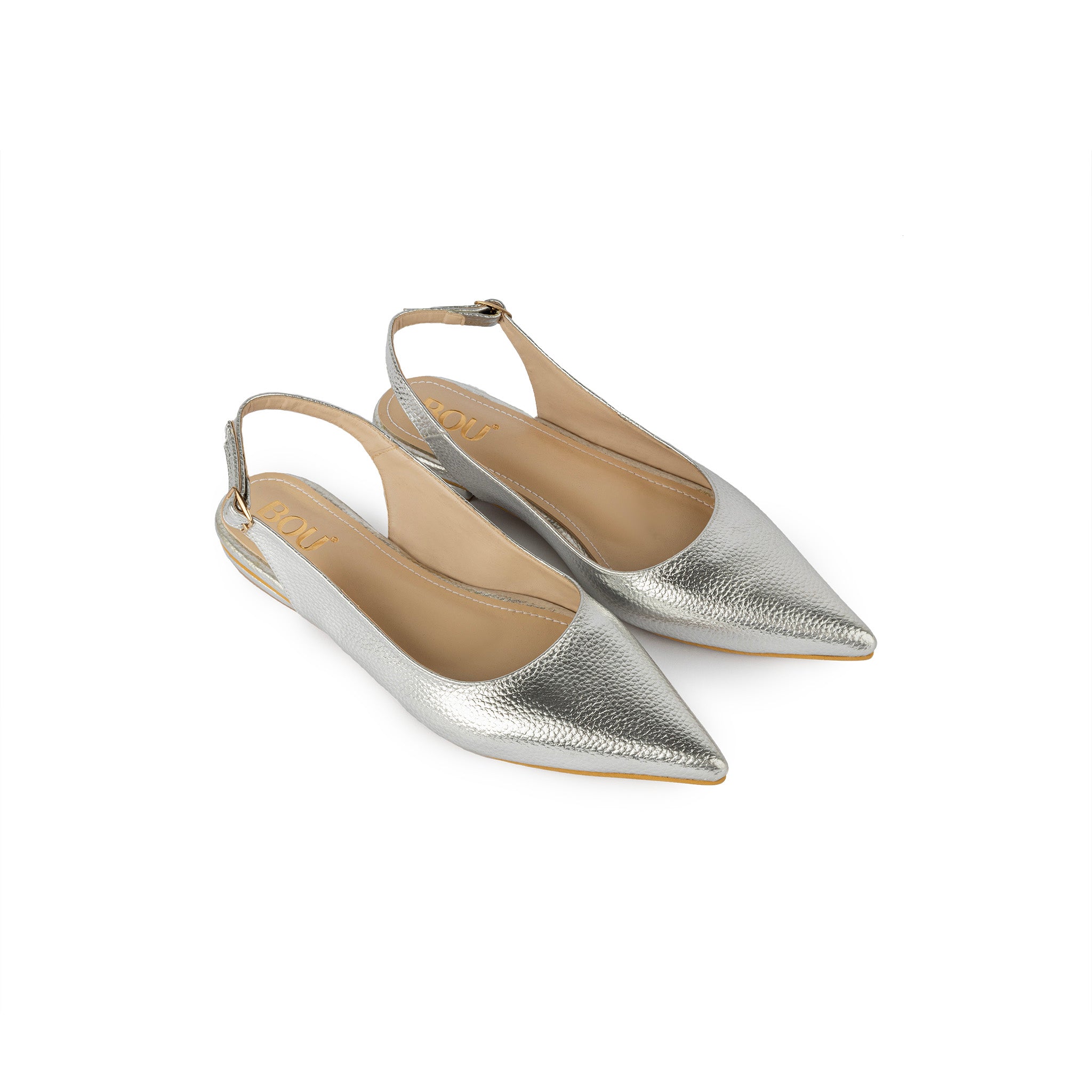 Pointed Toe Sling Back Flats - Sliver Dust
