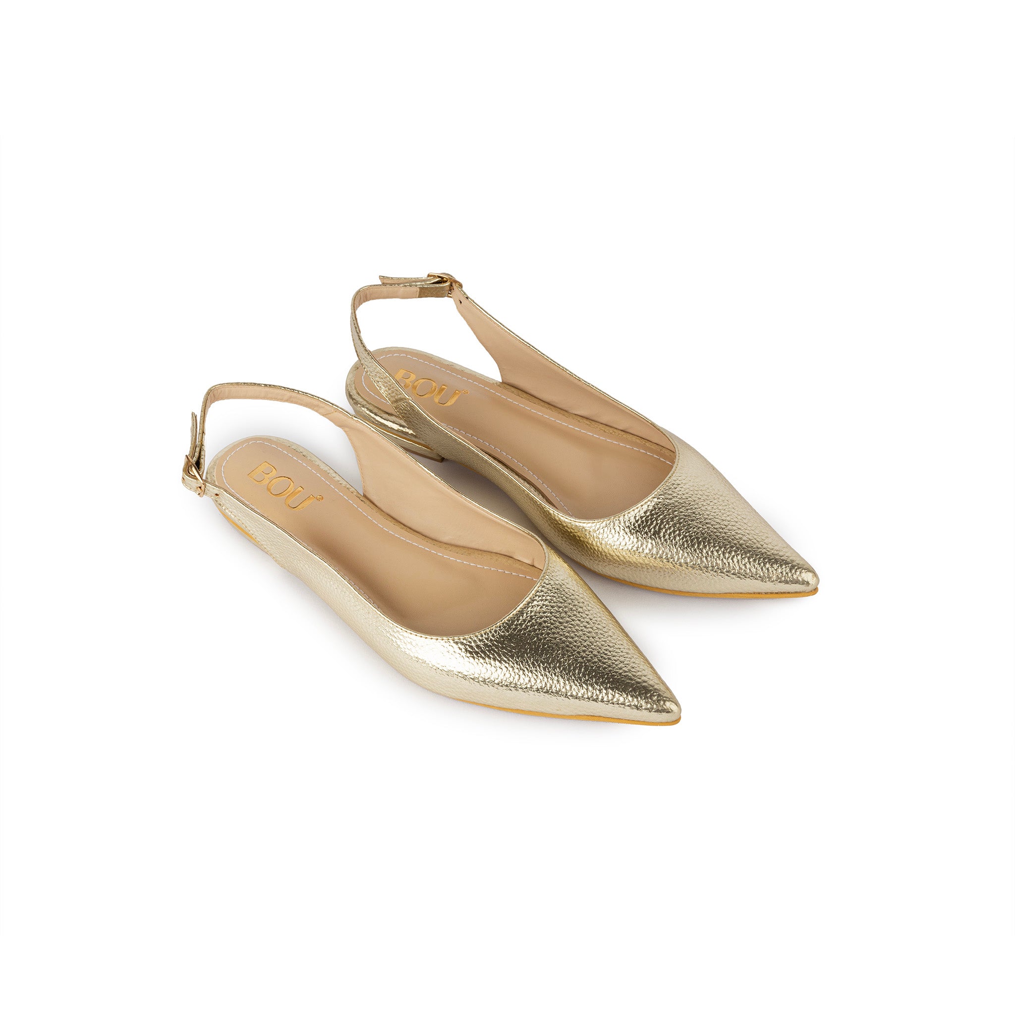 Pointed Toe Sling Back Flats - Gold Treasure