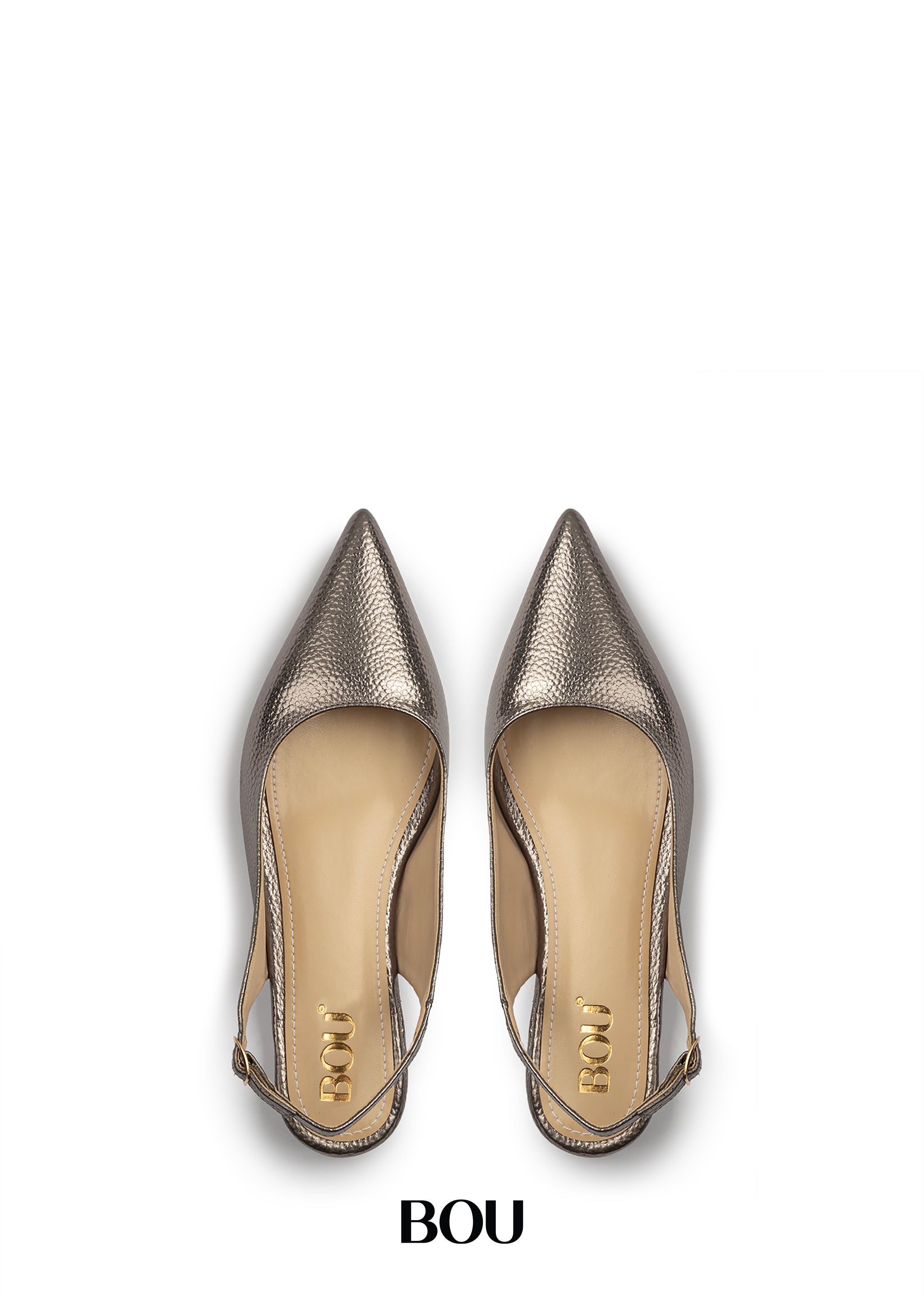 Pointed Toe Sling Back Flats - Shinny Taupe