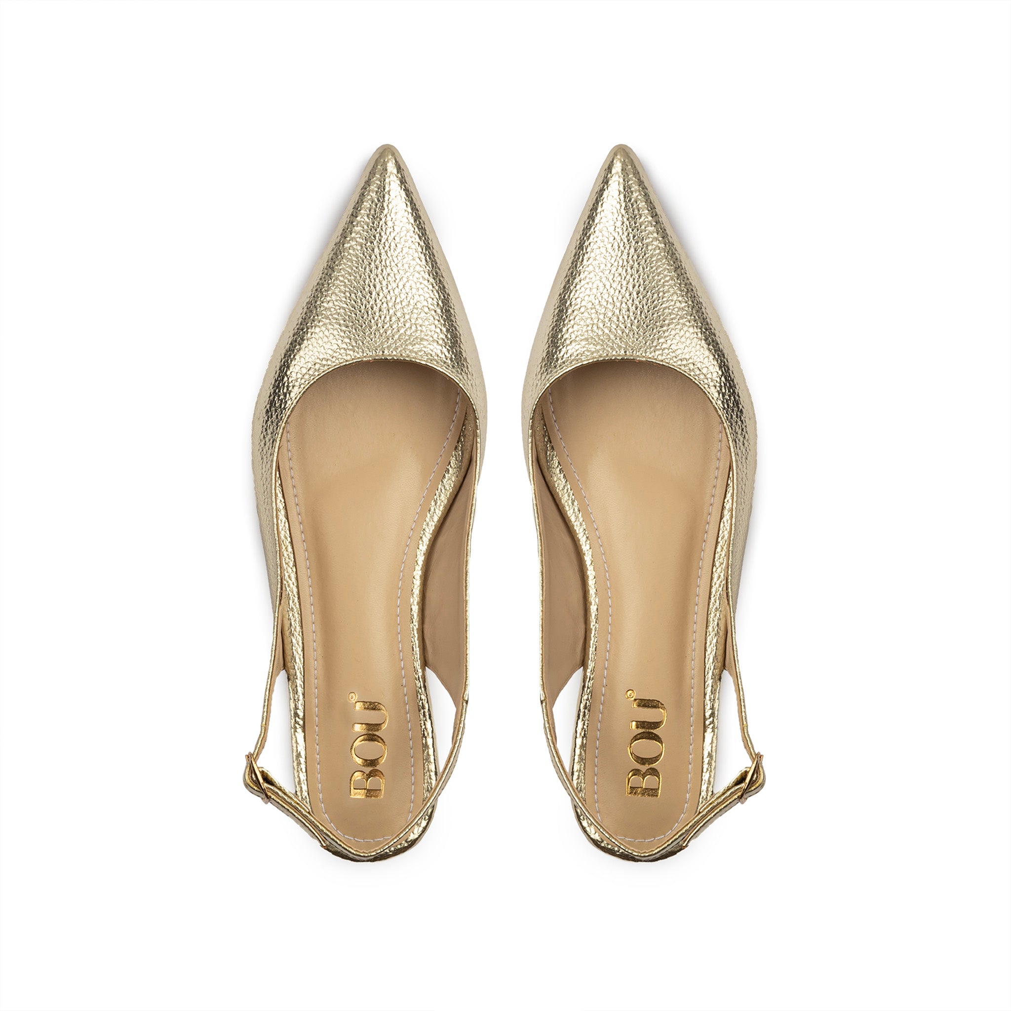 Pointed Toe Sling Back Flats - Gold Treasure