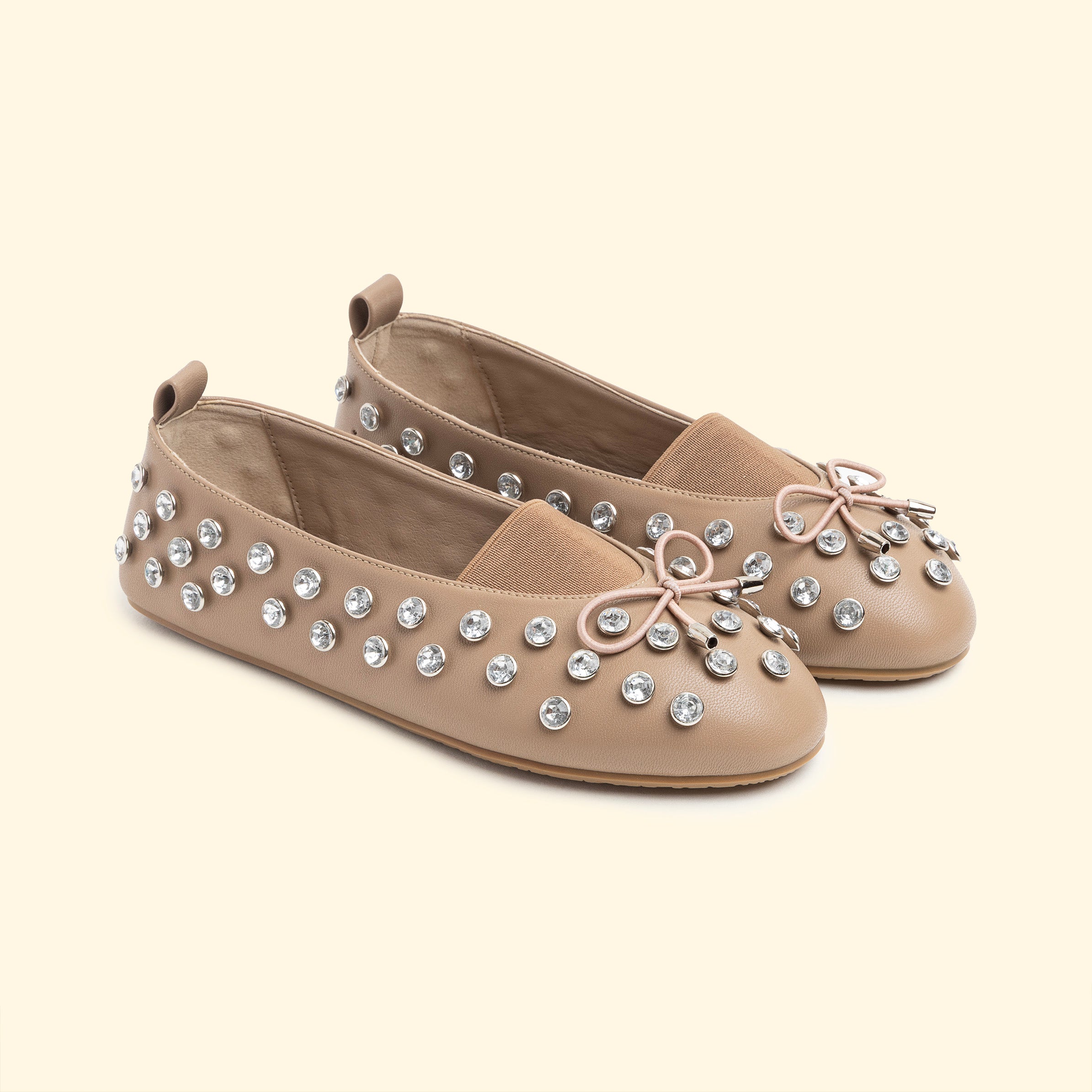 Statment Crystal stud ballet flat - Mocha