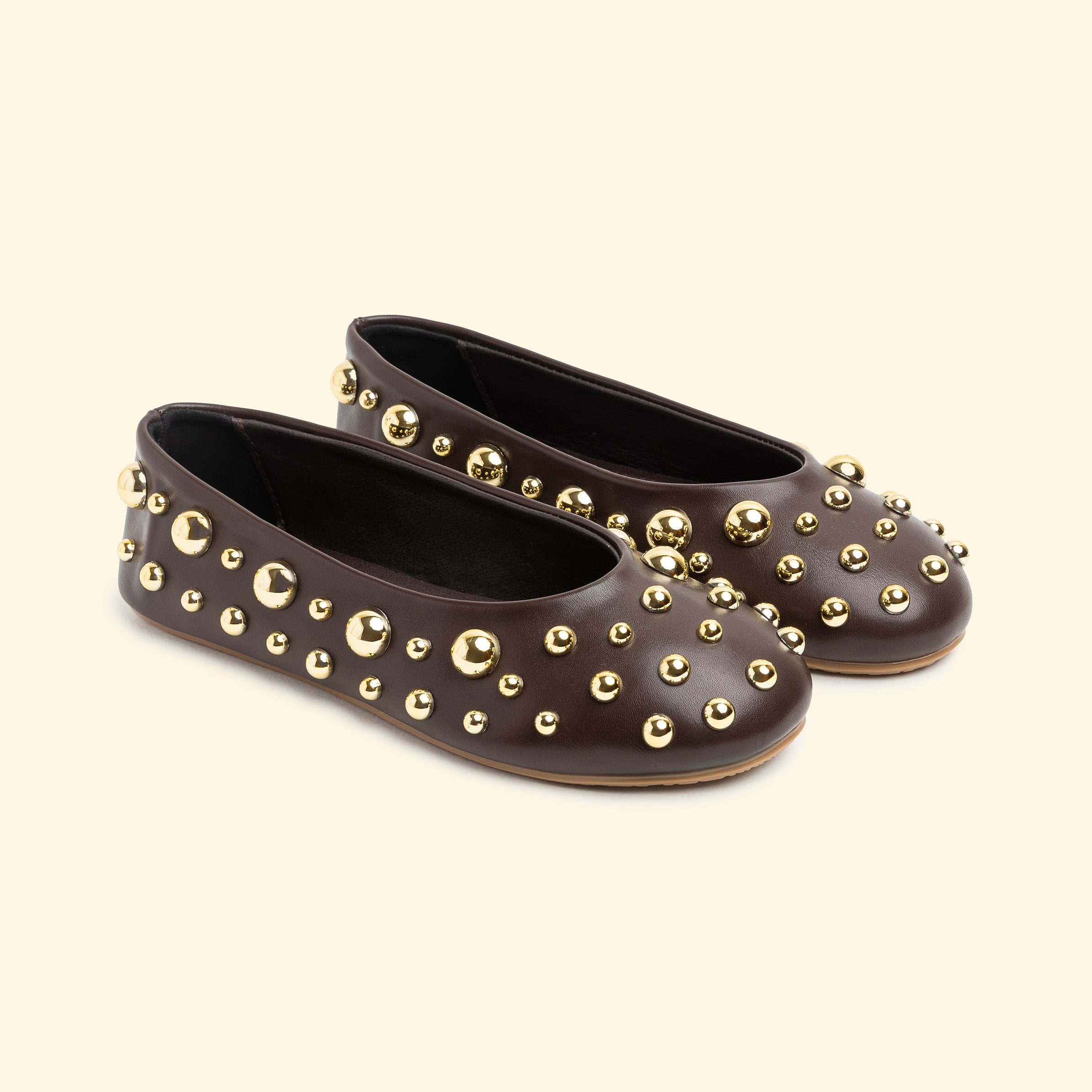 Studded Ballet flat with gold Embellishments - Brown
