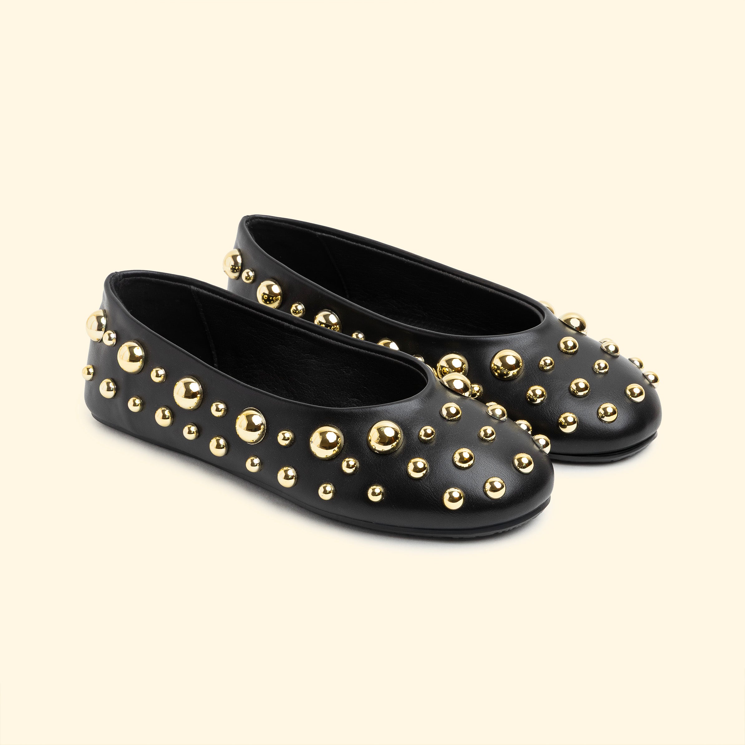 Studded Ballet flat with gold Embellishments - Black