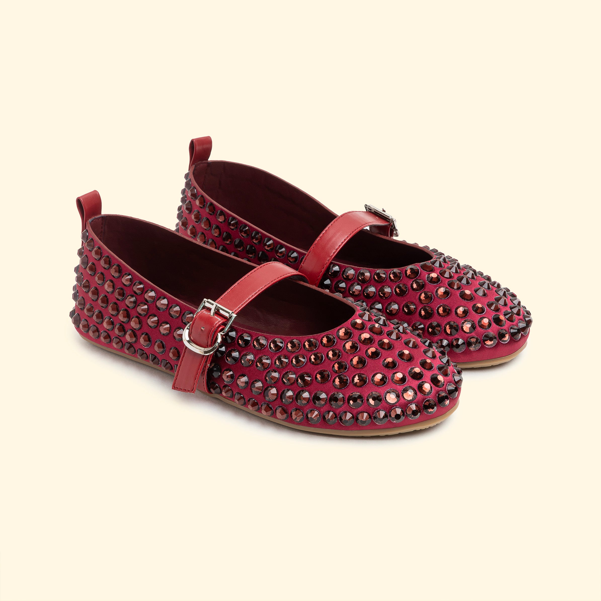 New Satin large crystal ballet flat - Burgandy