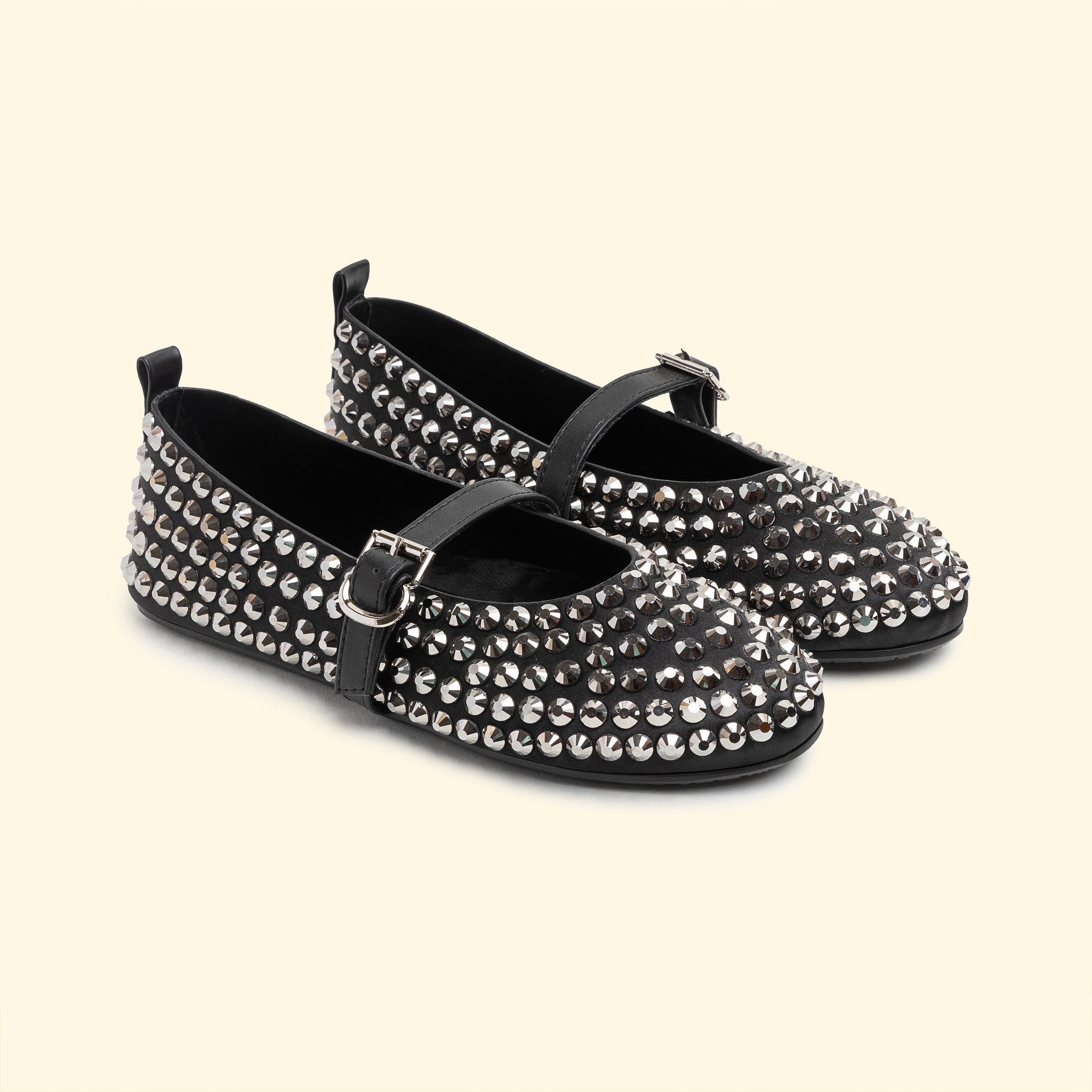 New Satin large crystal ballet flat - Black