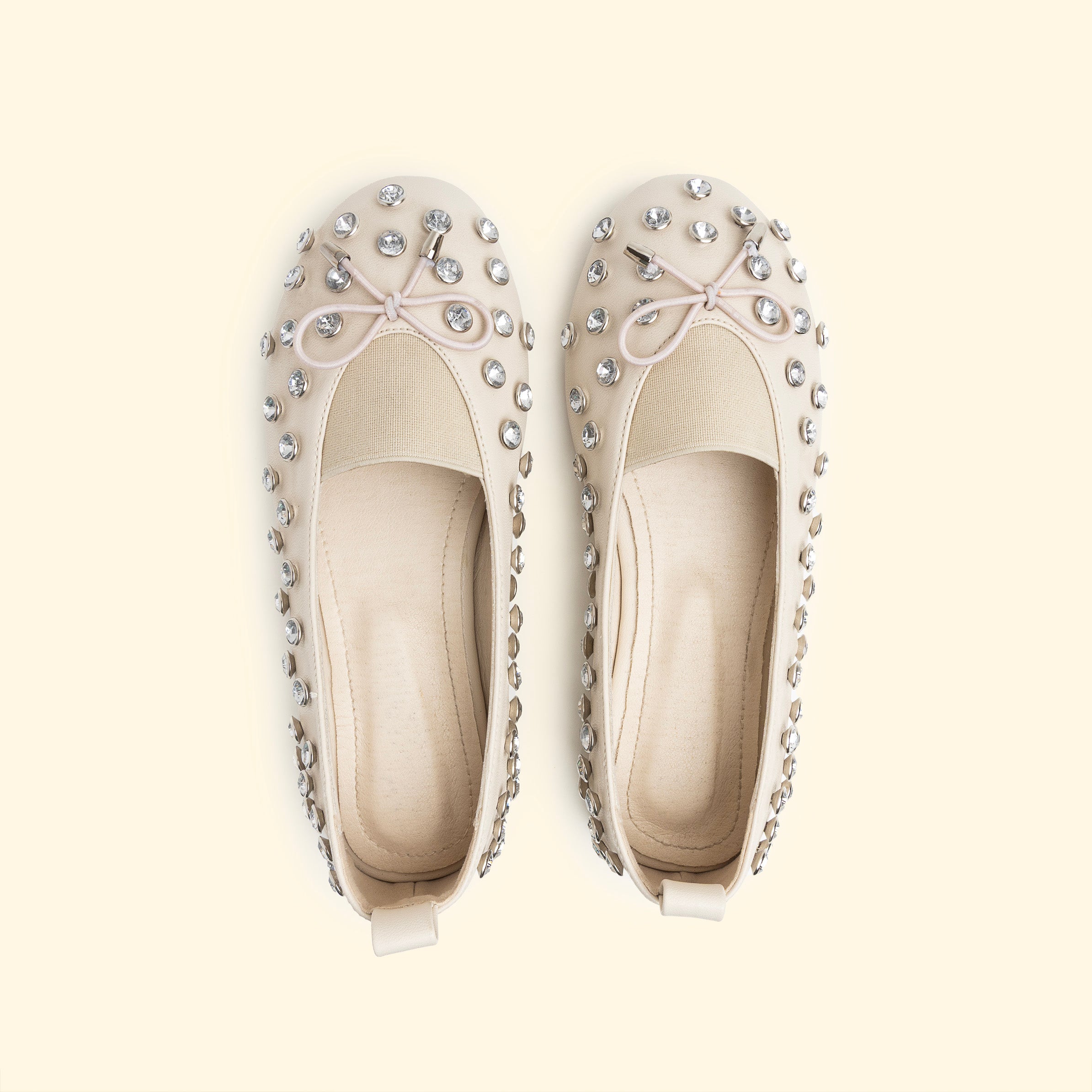 Statment Crystal stud ballet flat - White