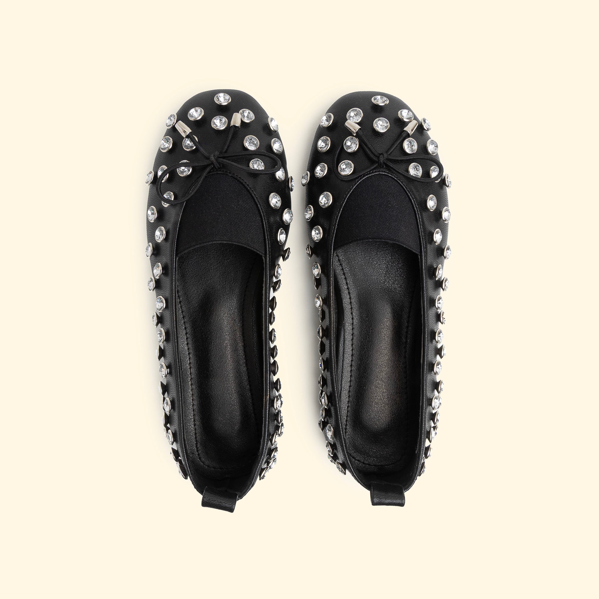 Statment Crystal stud ballet flat - Black
