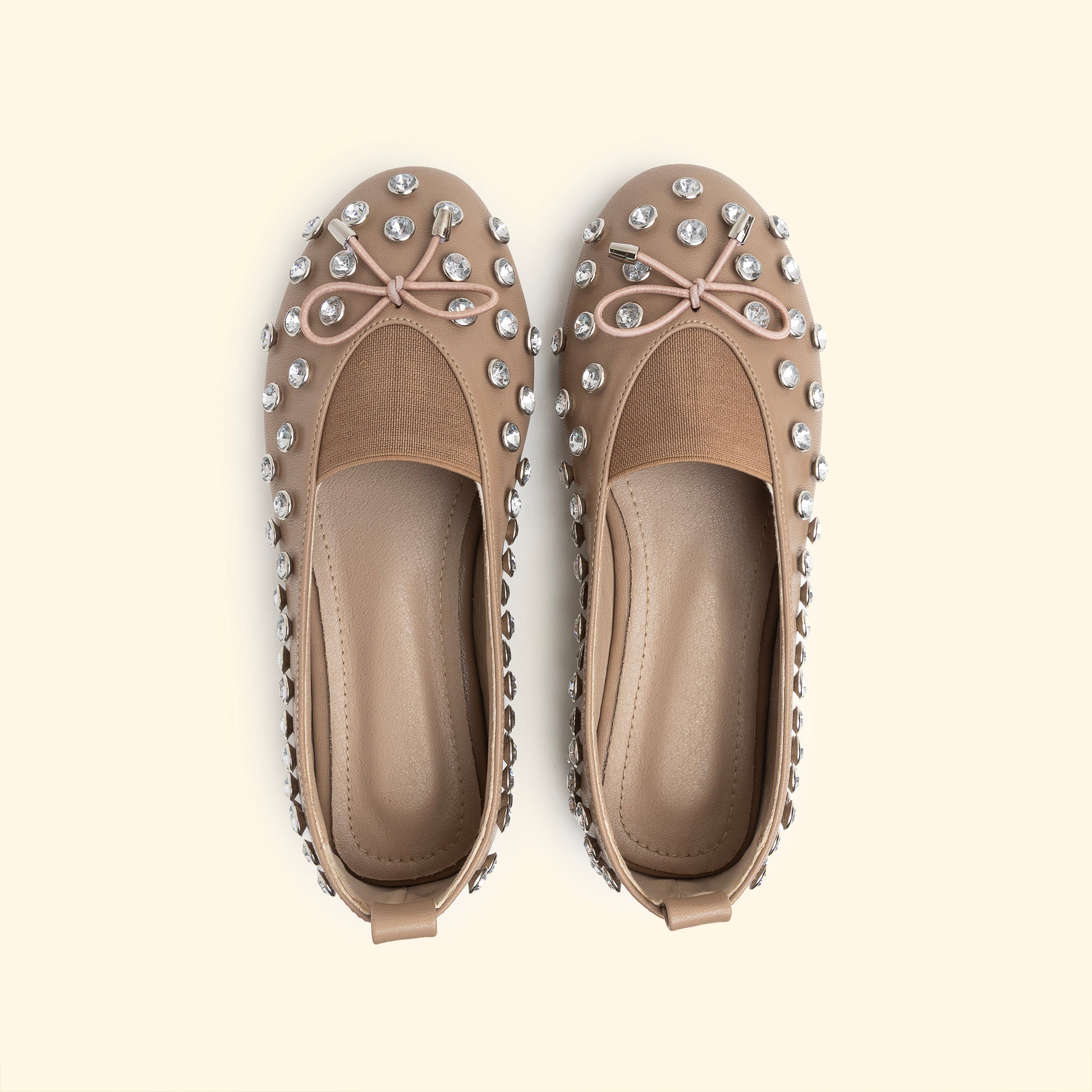Statment Crystal stud ballet flat - Mocha