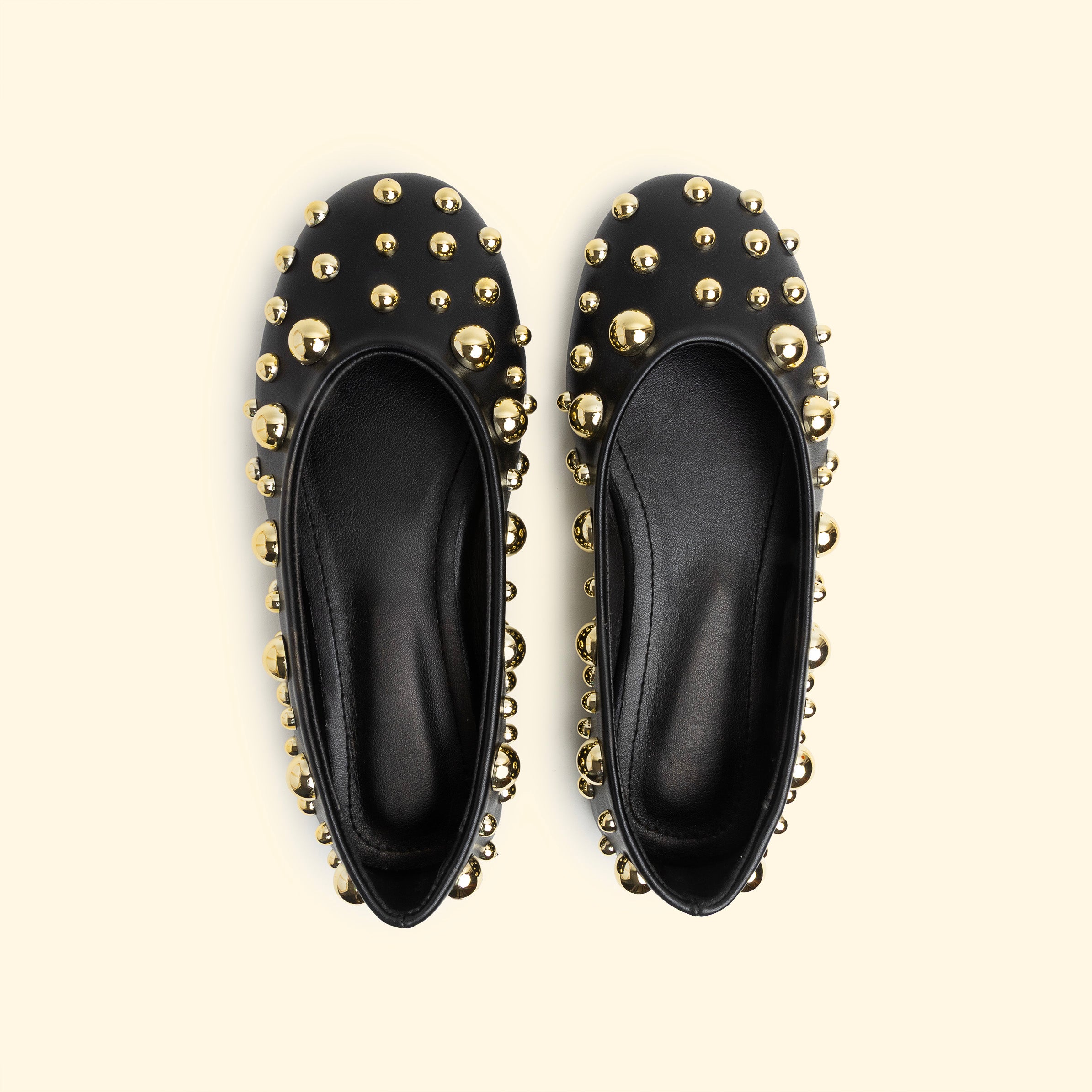 Studded Ballet flat with gold Embellishments - Black