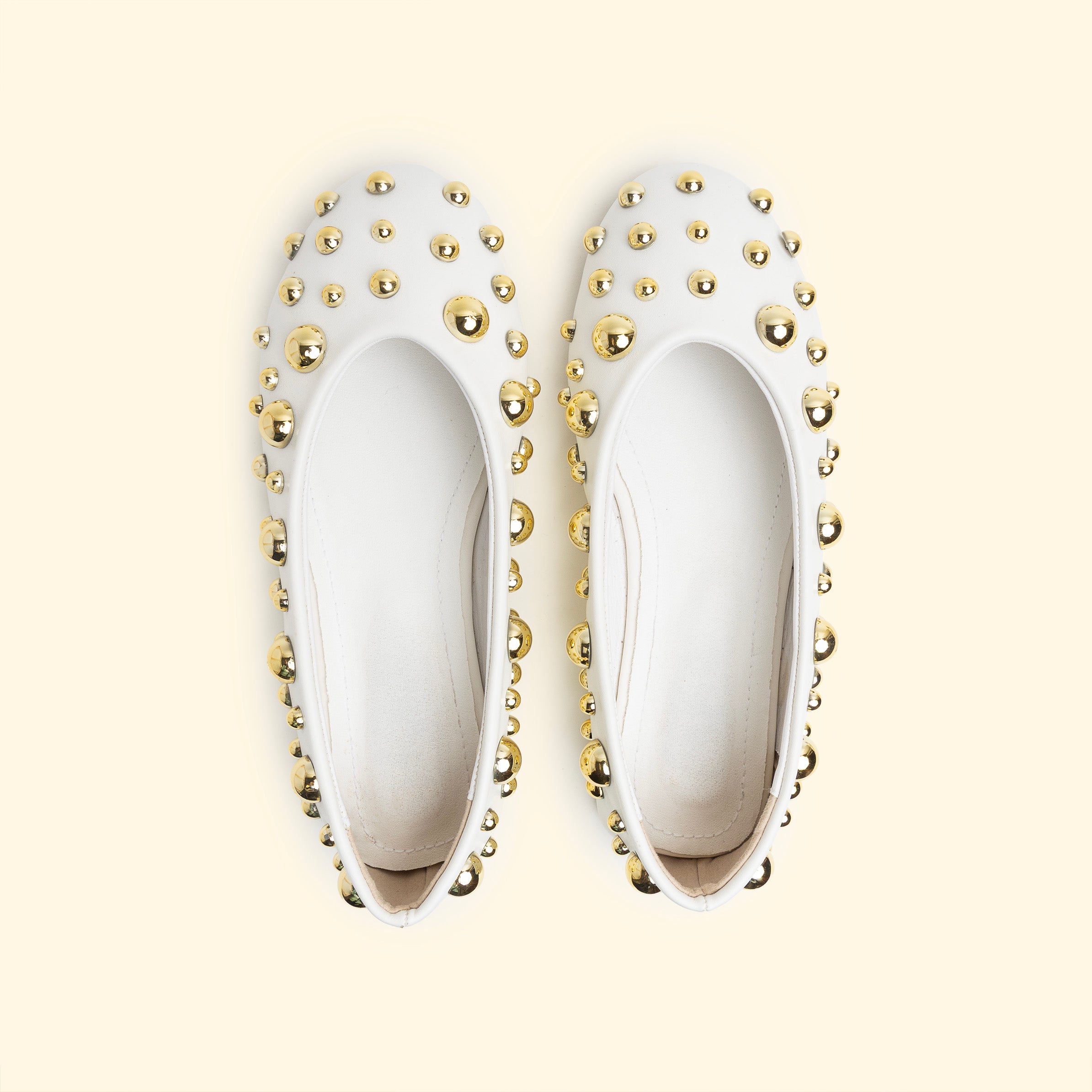Studded Ballet flat with gold Embellishments - White