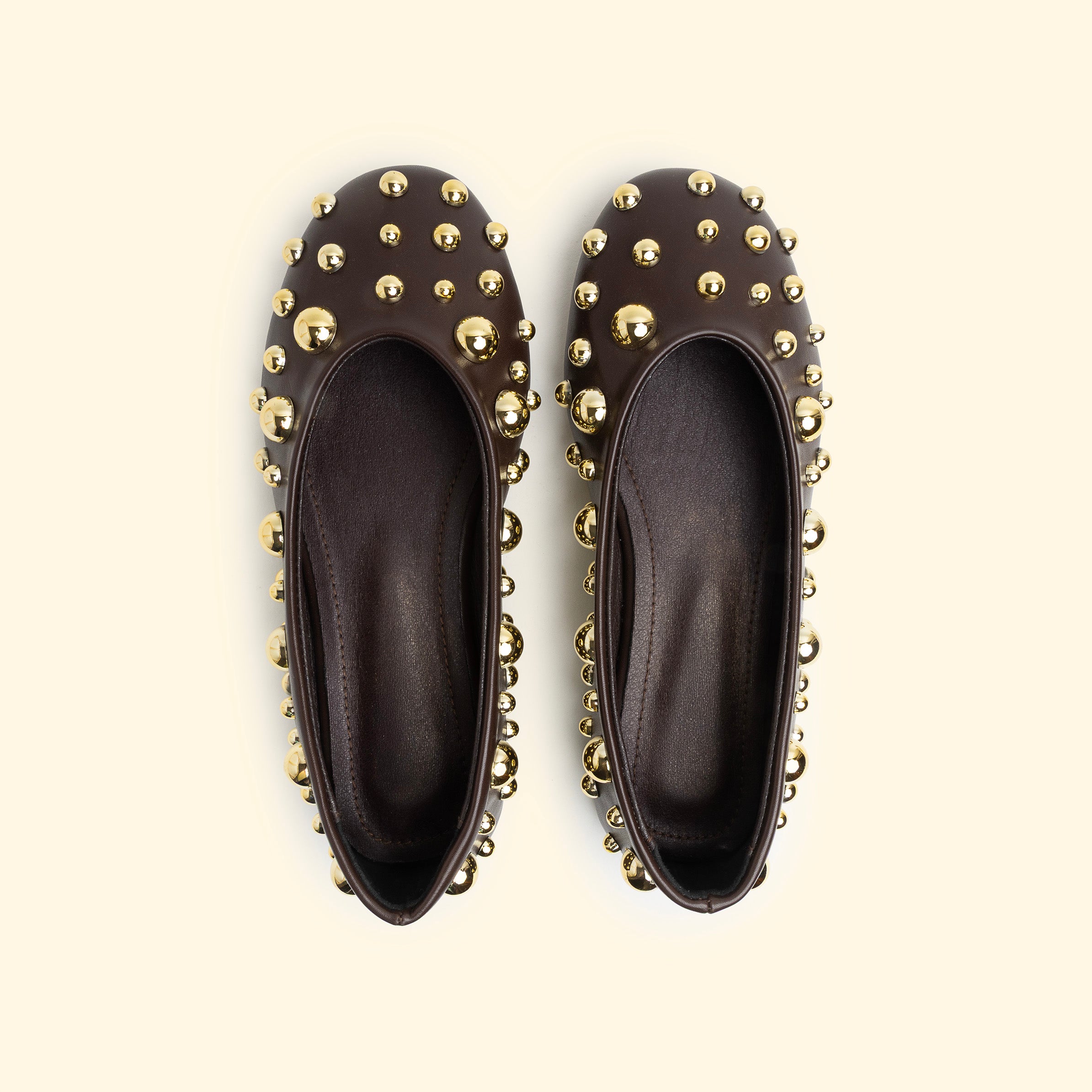Studded Ballet flat with gold Embellishments - Brown