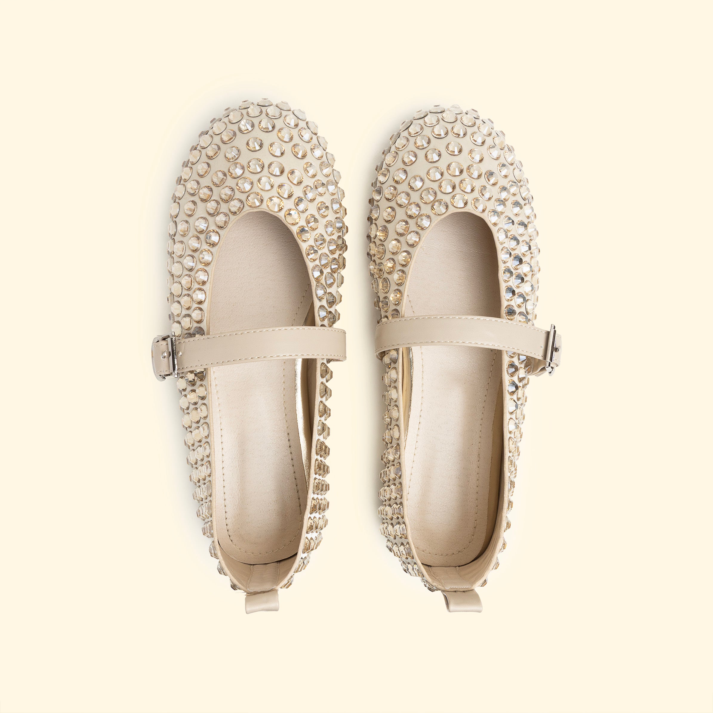 New Satin large crystal ballet flat - Beige