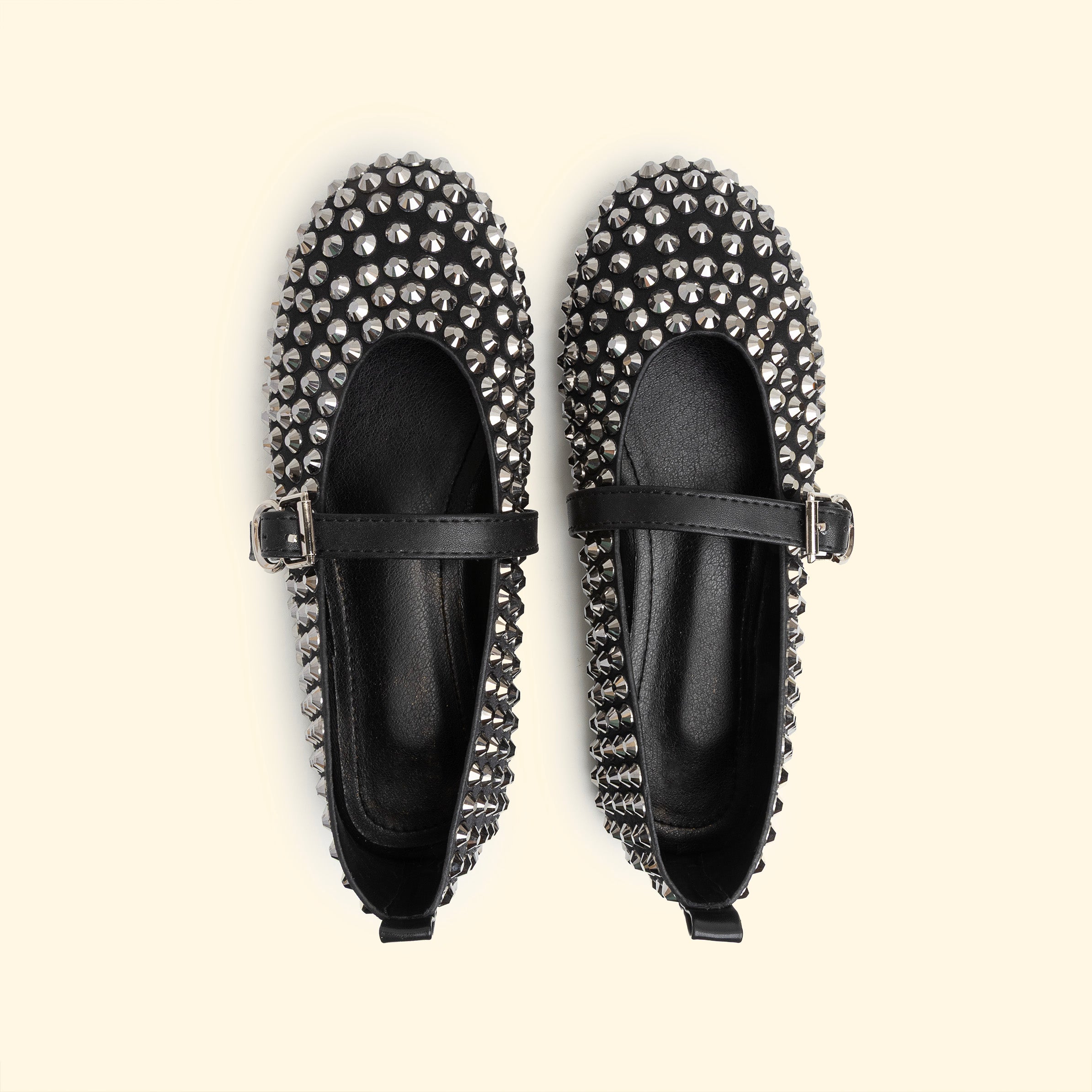 New Satin large crystal ballet flat - Black