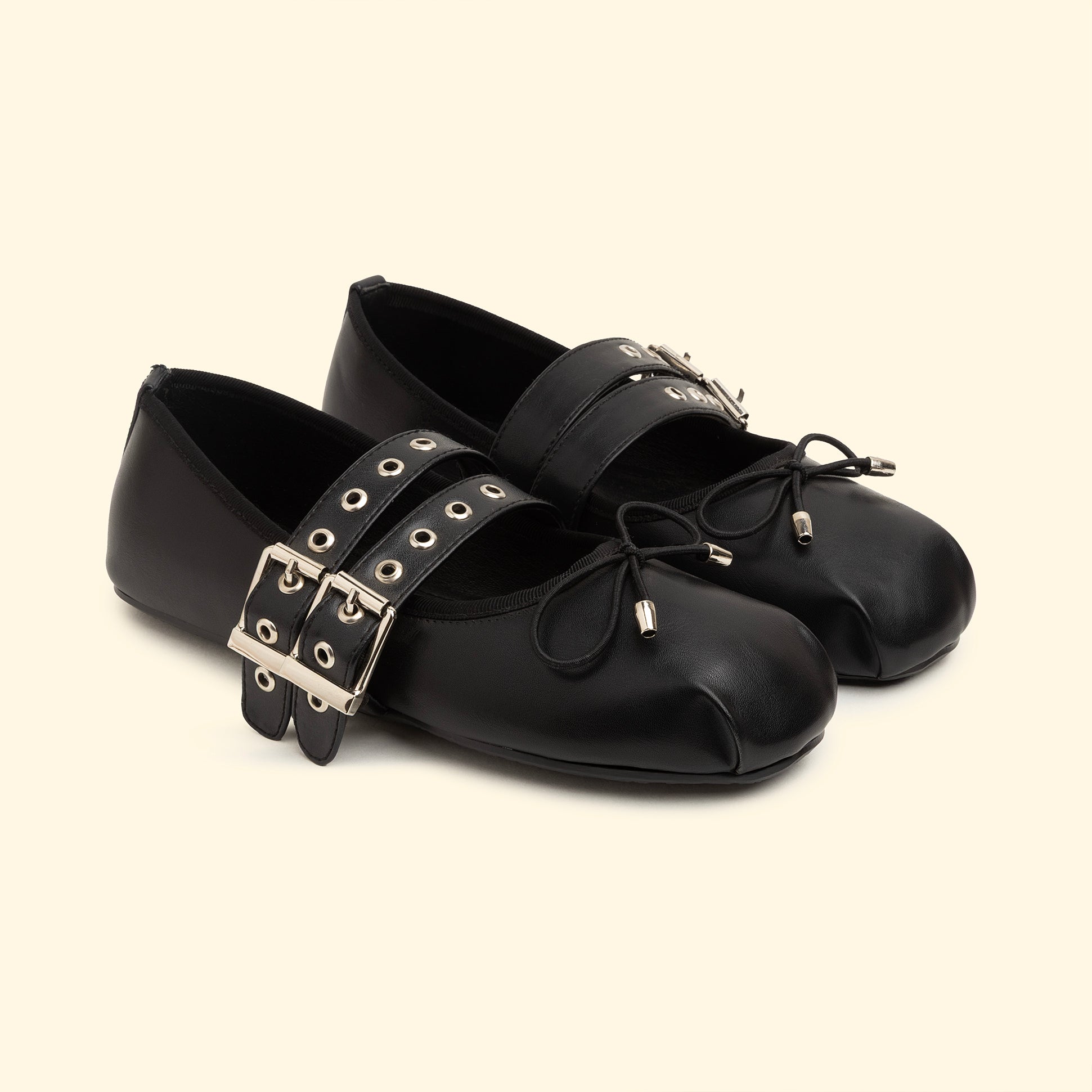 Seinna double strap flat - Midnight black
