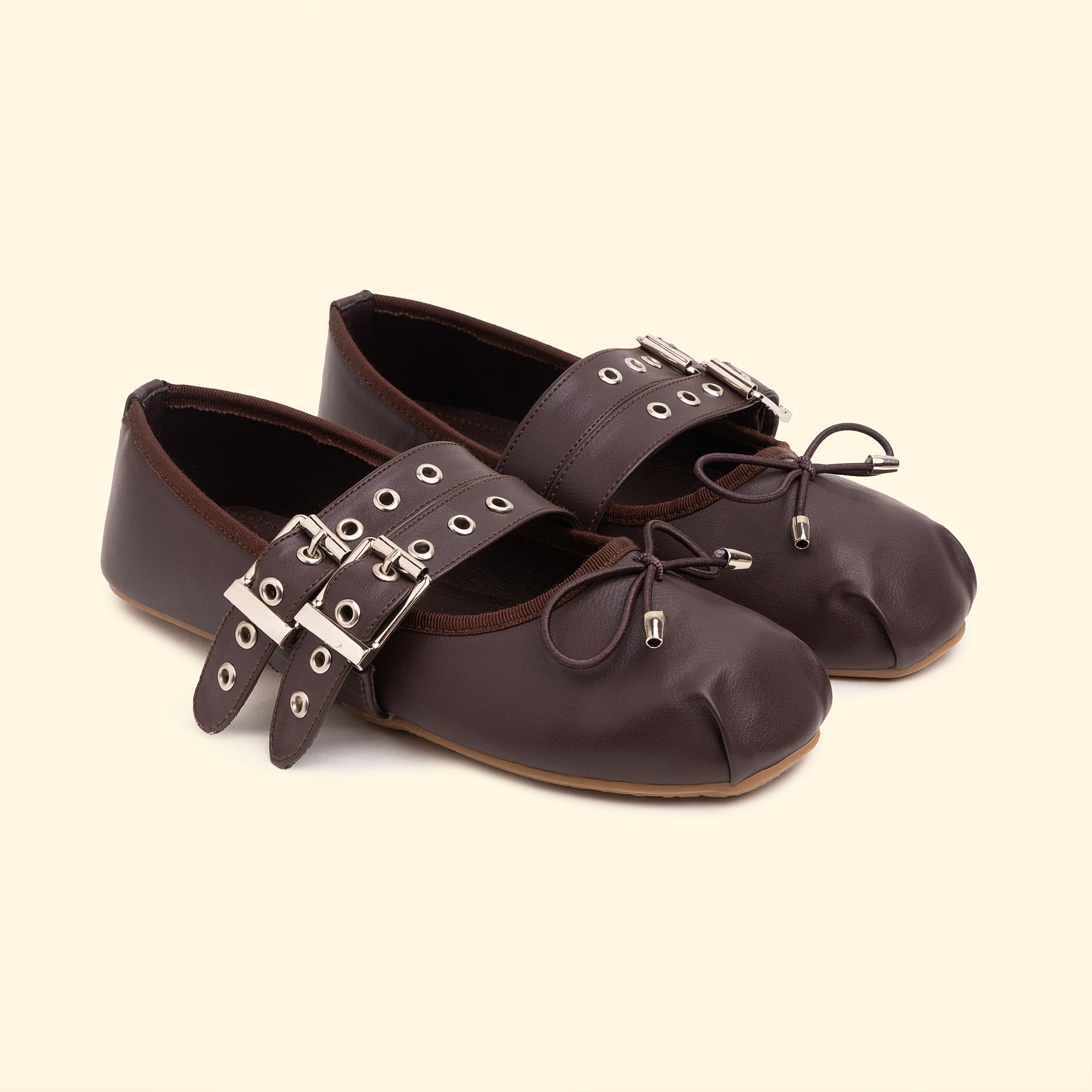 Seinna double strap flat - Dark Chocolate