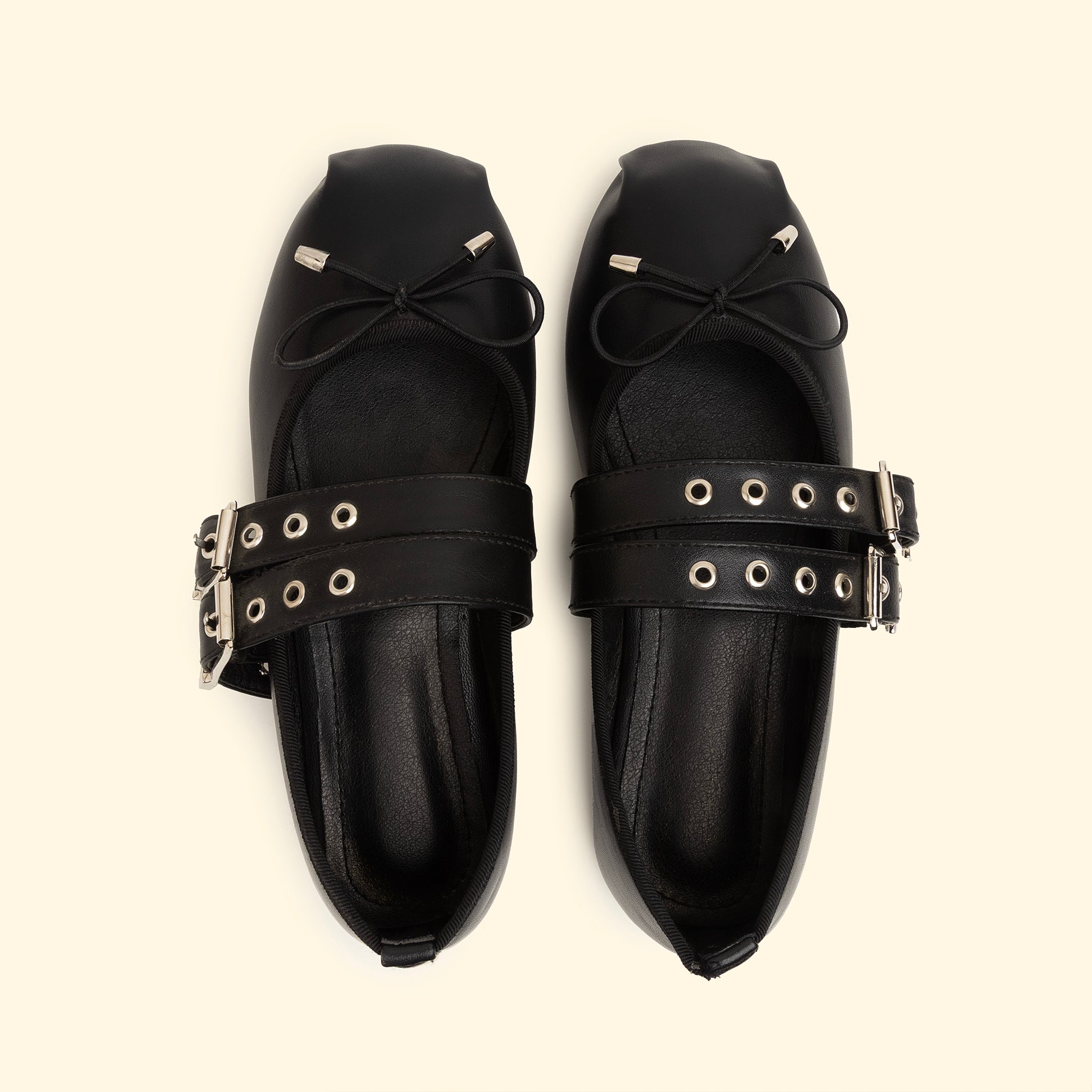 Seinna double strap flat - Midnight black