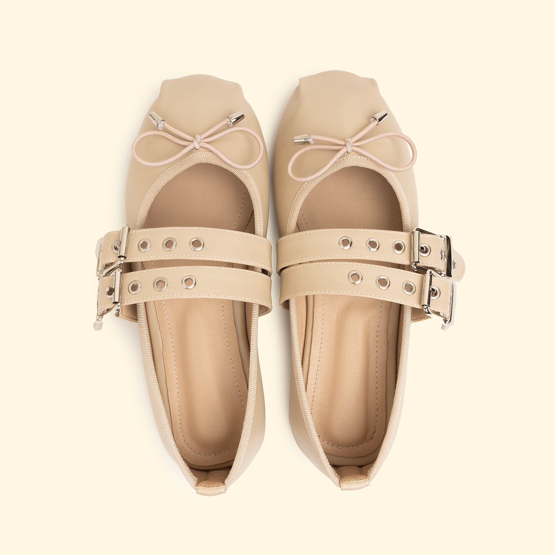 Seinna double strap flat -Beige