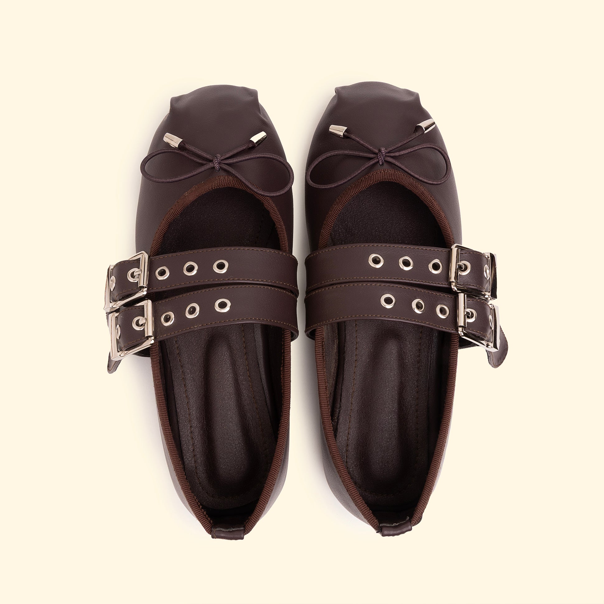 Seinna double strap flat - Dark Chocolate