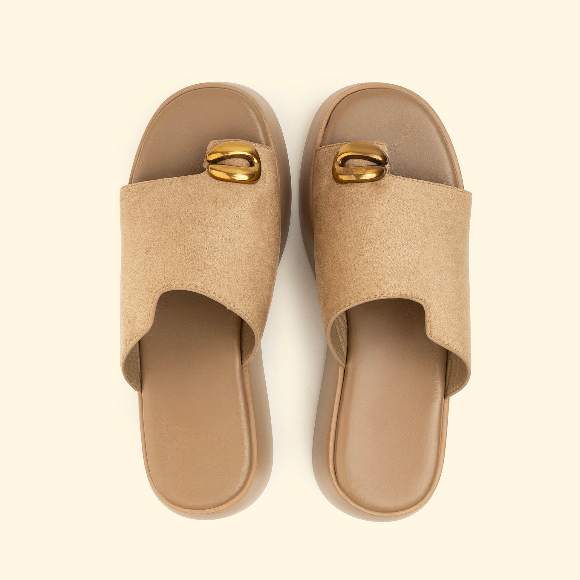 Wedge Slippers - Dark Beige