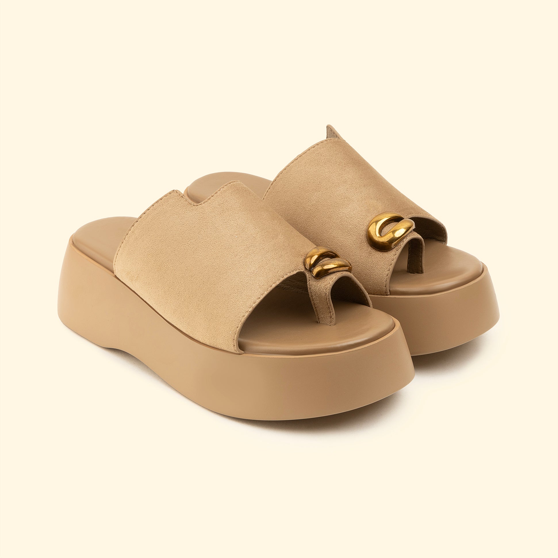 Wedge Slippers - Dark Beige