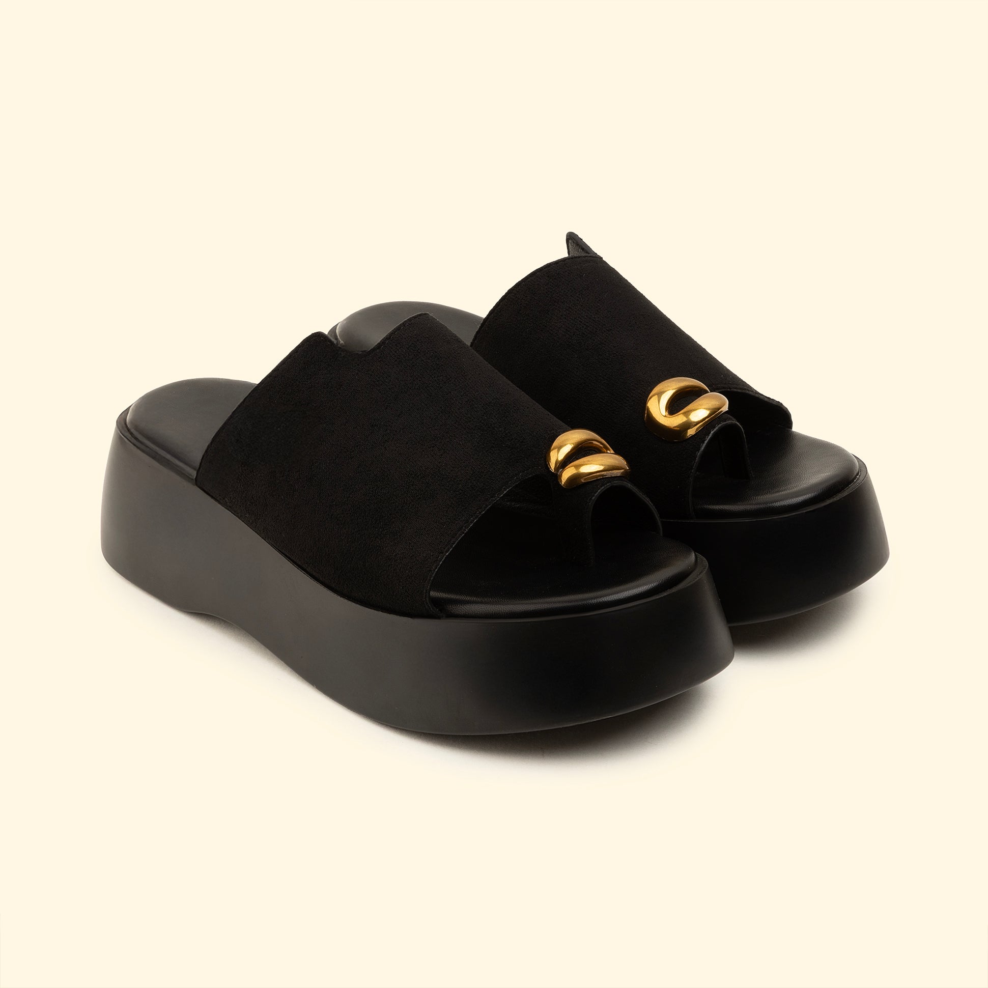 Wedge Slippers - Black