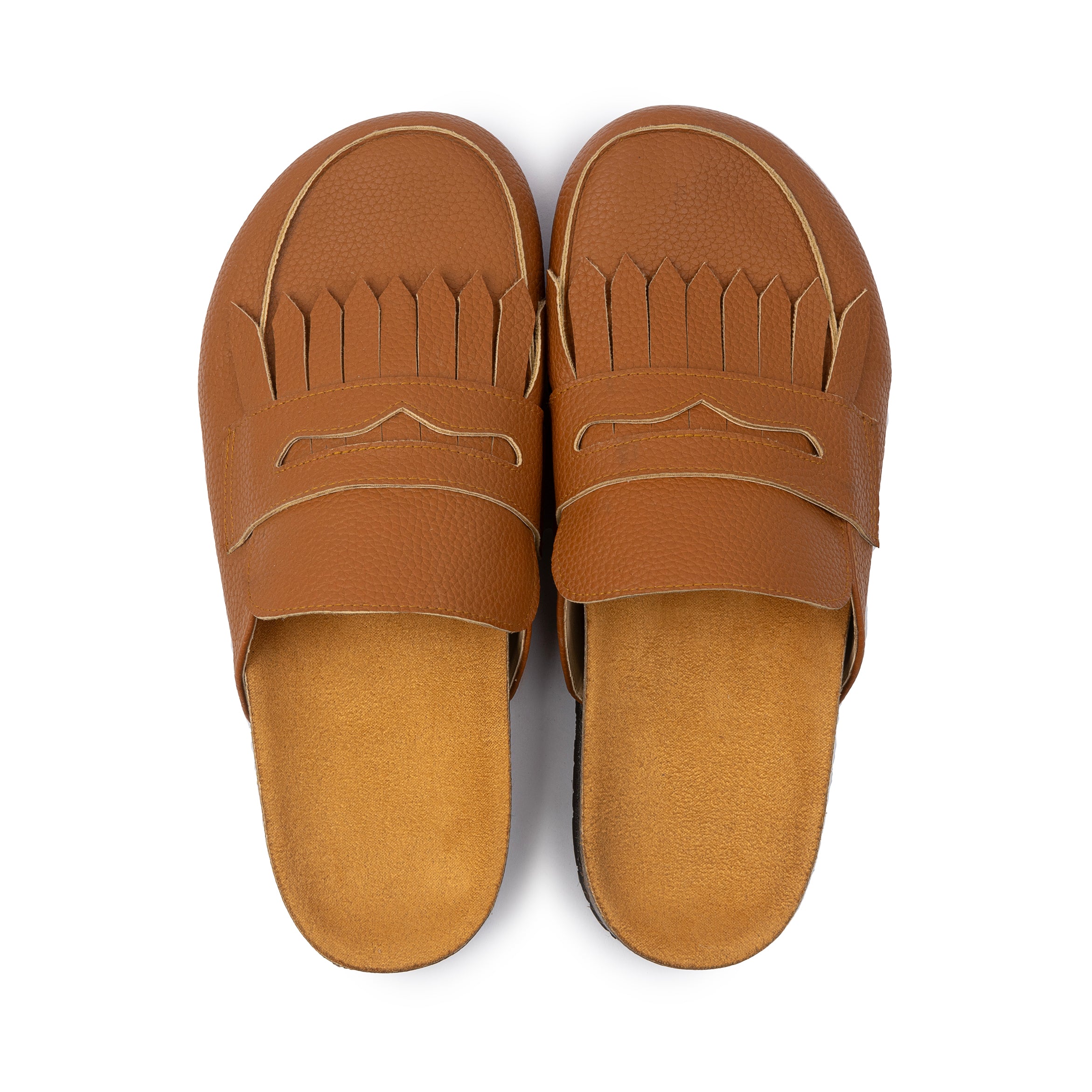 Loafer Clogs " Fringed " -  Camel Brown