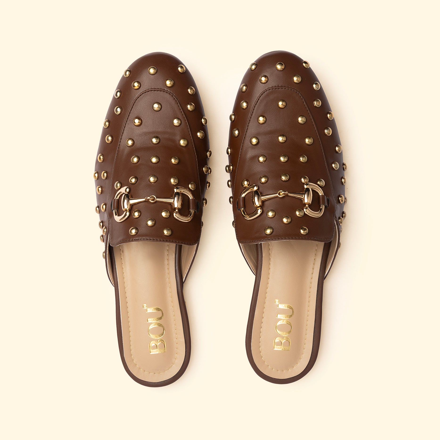 CAMILA STUD MULES - Camila Chestnut