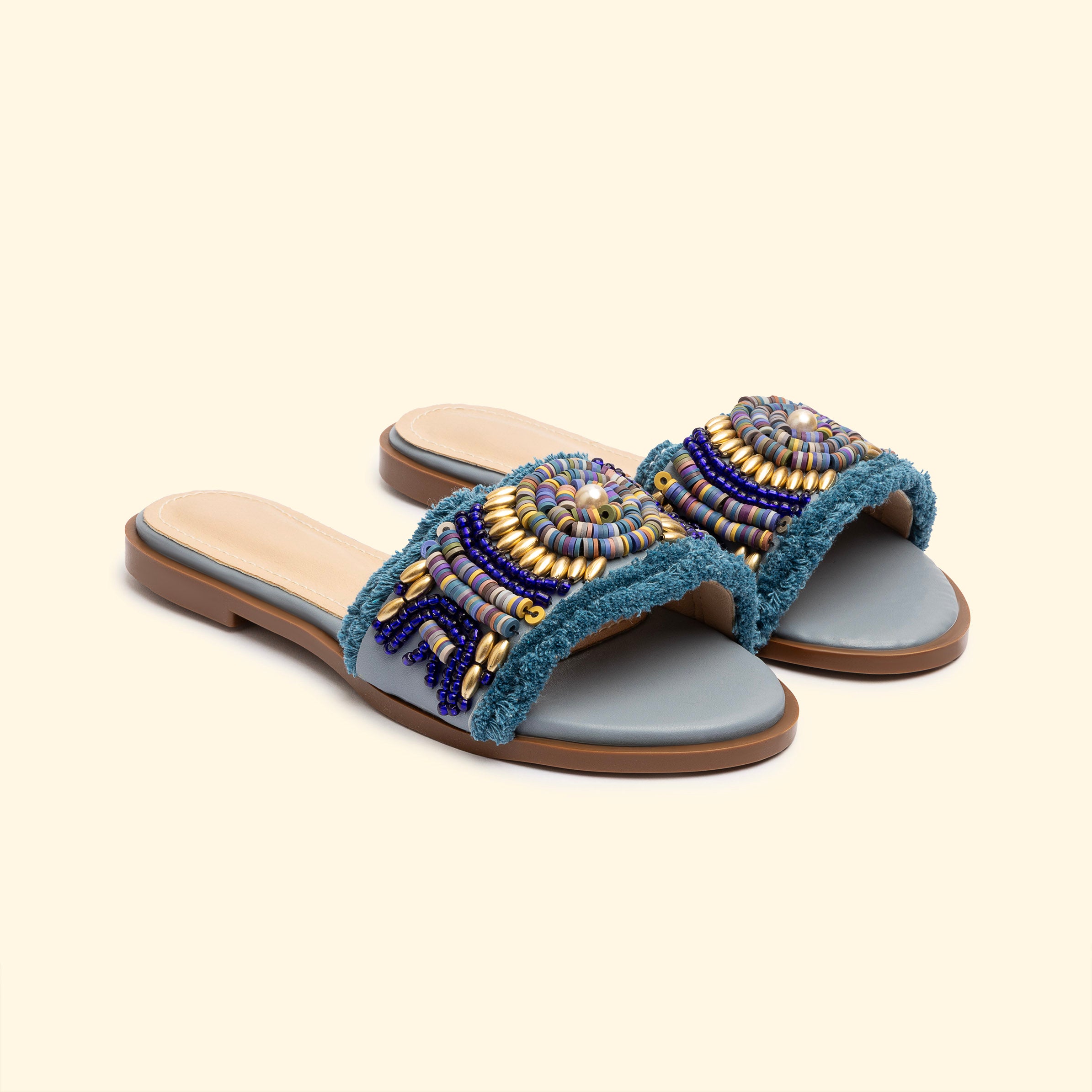 Fiesta Beaded Slides - Blue