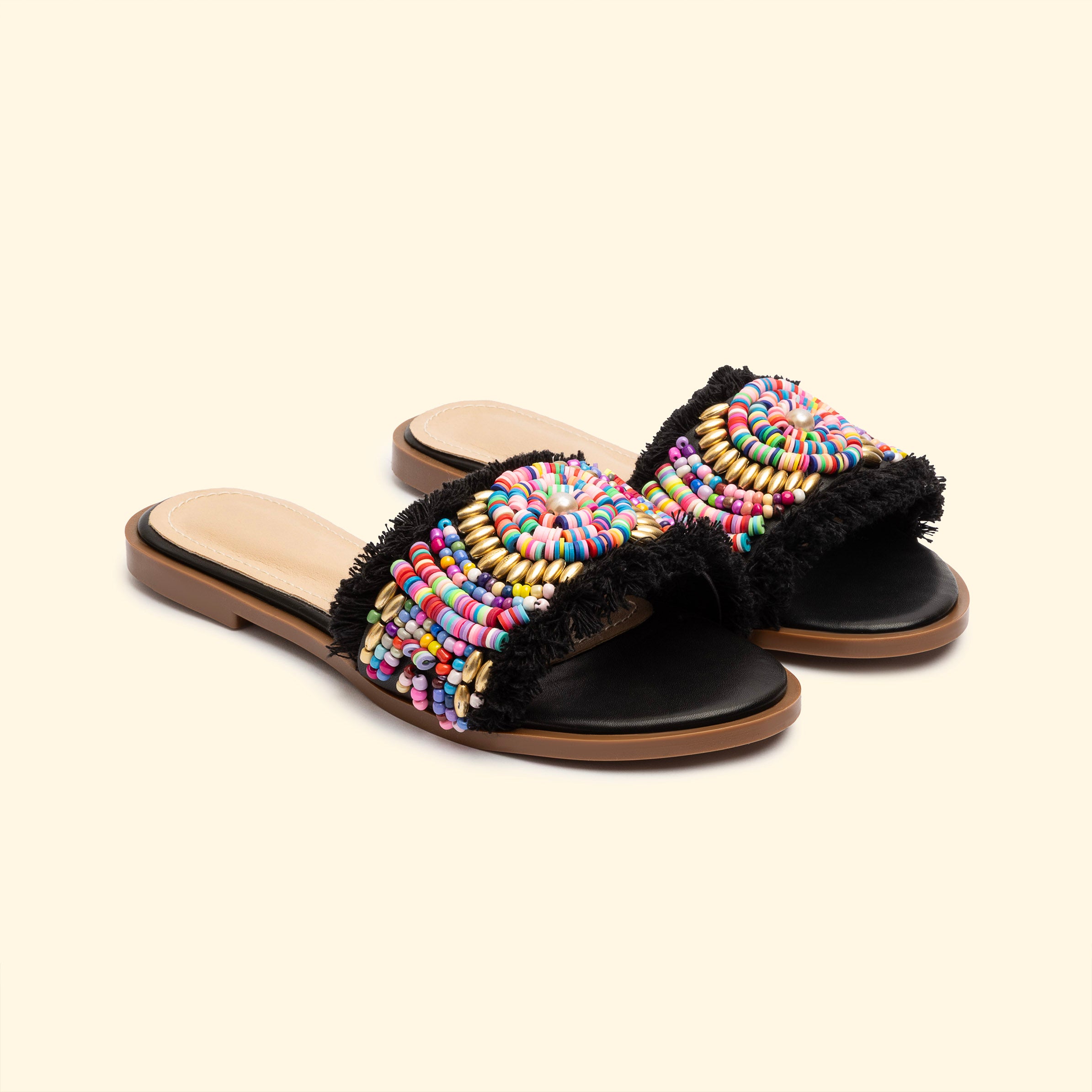 Fiesta Beaded Slides - Black