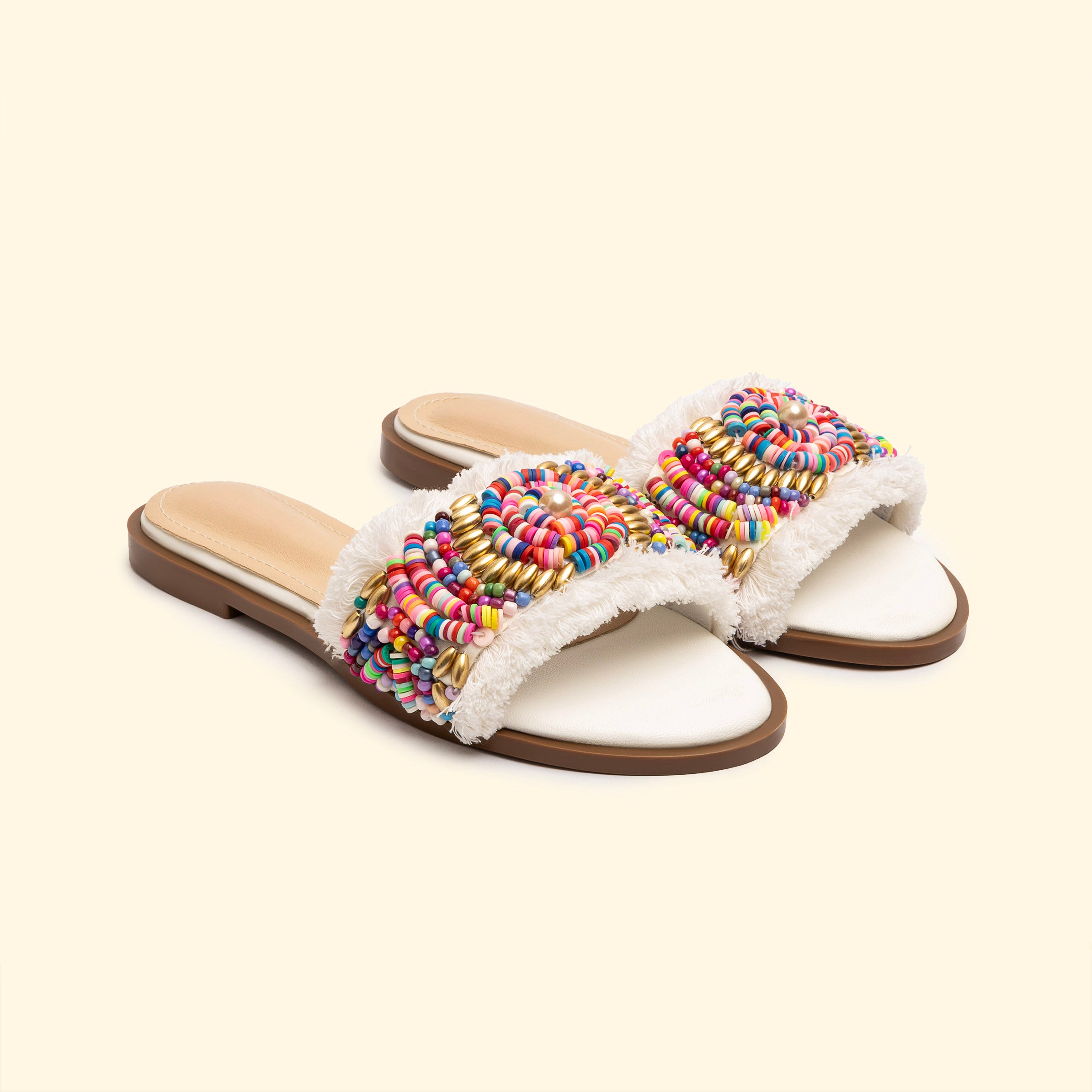 Fiesta Beaded Slides - White